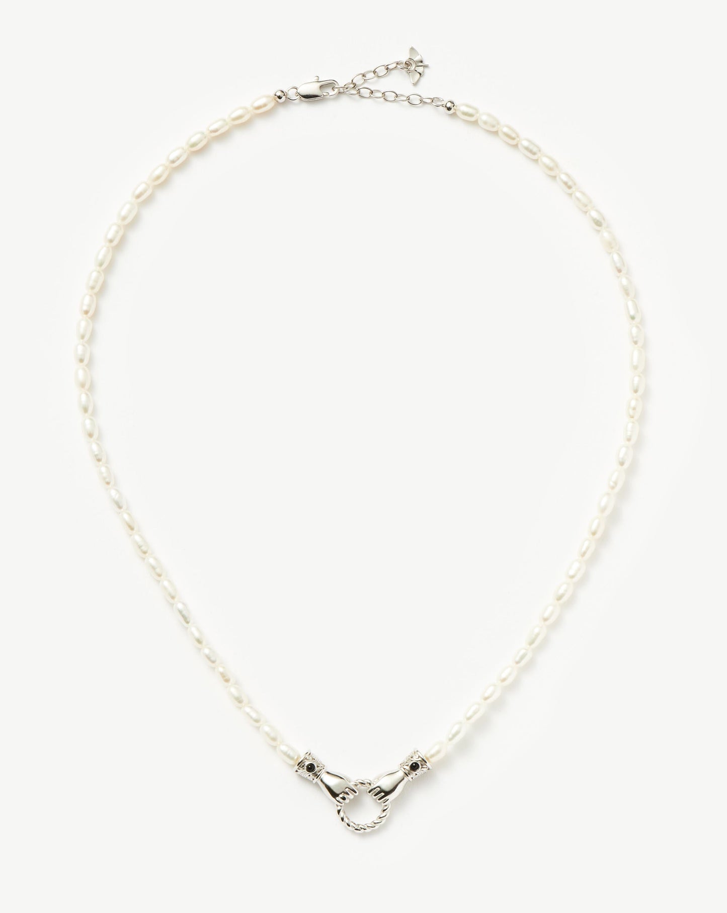 Harris Reed In Good Hands Pearl Pendant Necklace | Silver Plated/Pearl & Black Onyx