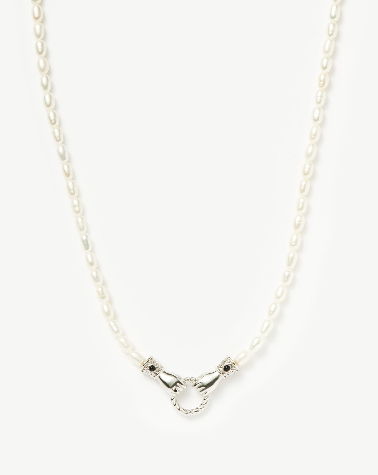 Harris Reed In Good Hands Pearl Pendant Necklace | Silver Plated/Pearl & Black Onyx
