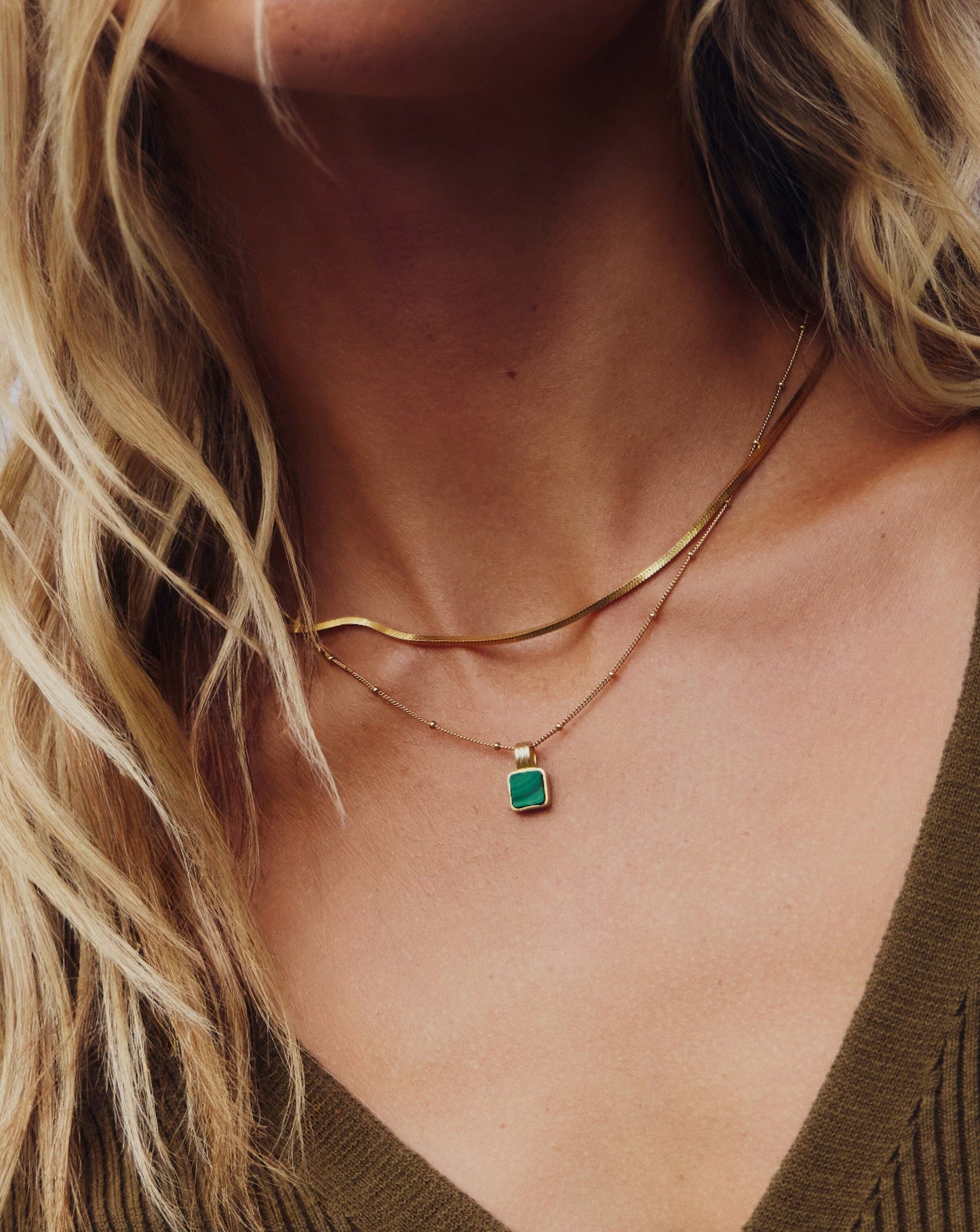 The Signature Gemstone Necklace Set | 18k Gold Vermeil/Malachite