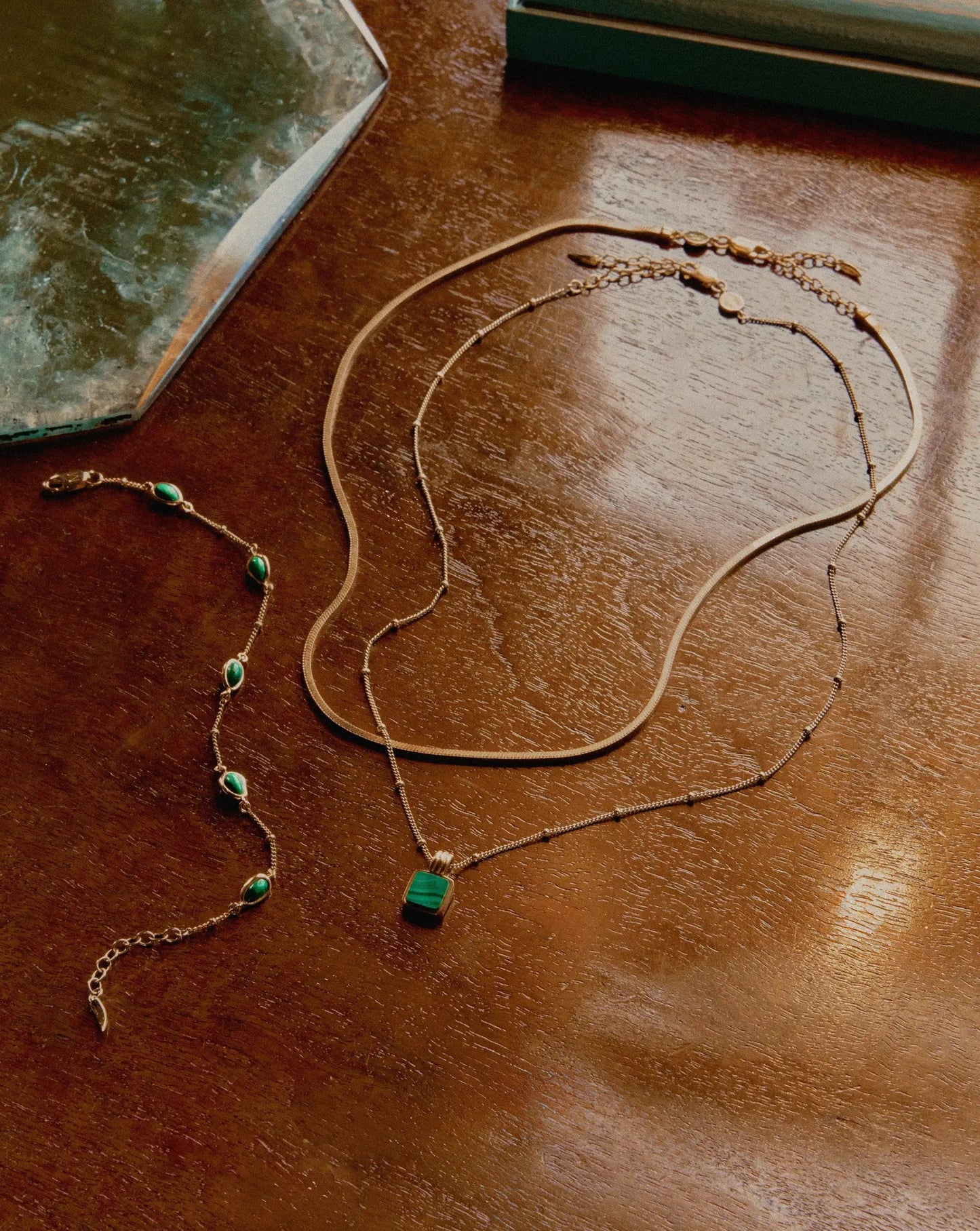 The Signature Gemstone Necklace Set | 18k Gold Vermeil/Malachite