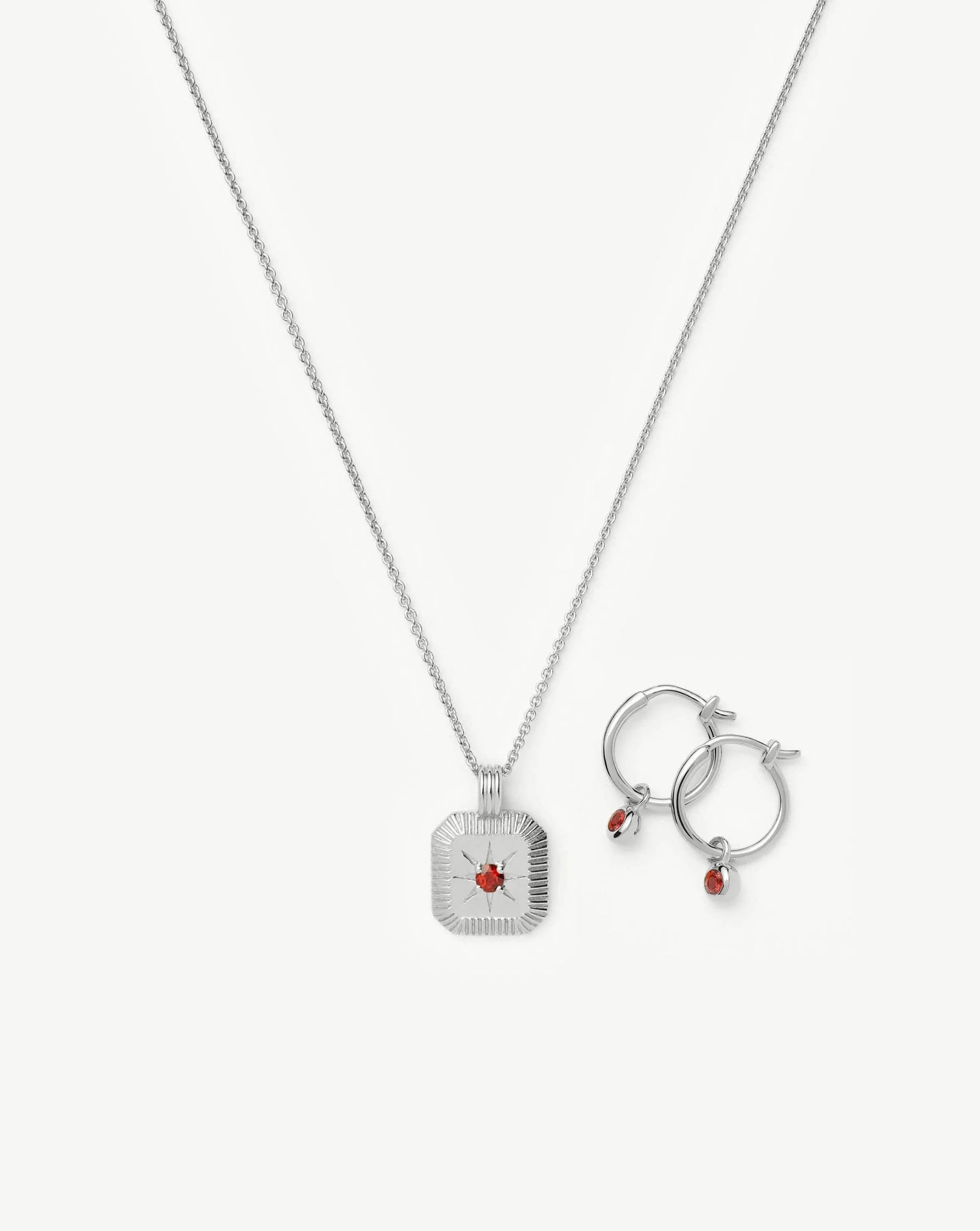 January Birthstone Necklace & Charm Earrings Set | Sterling Silver
