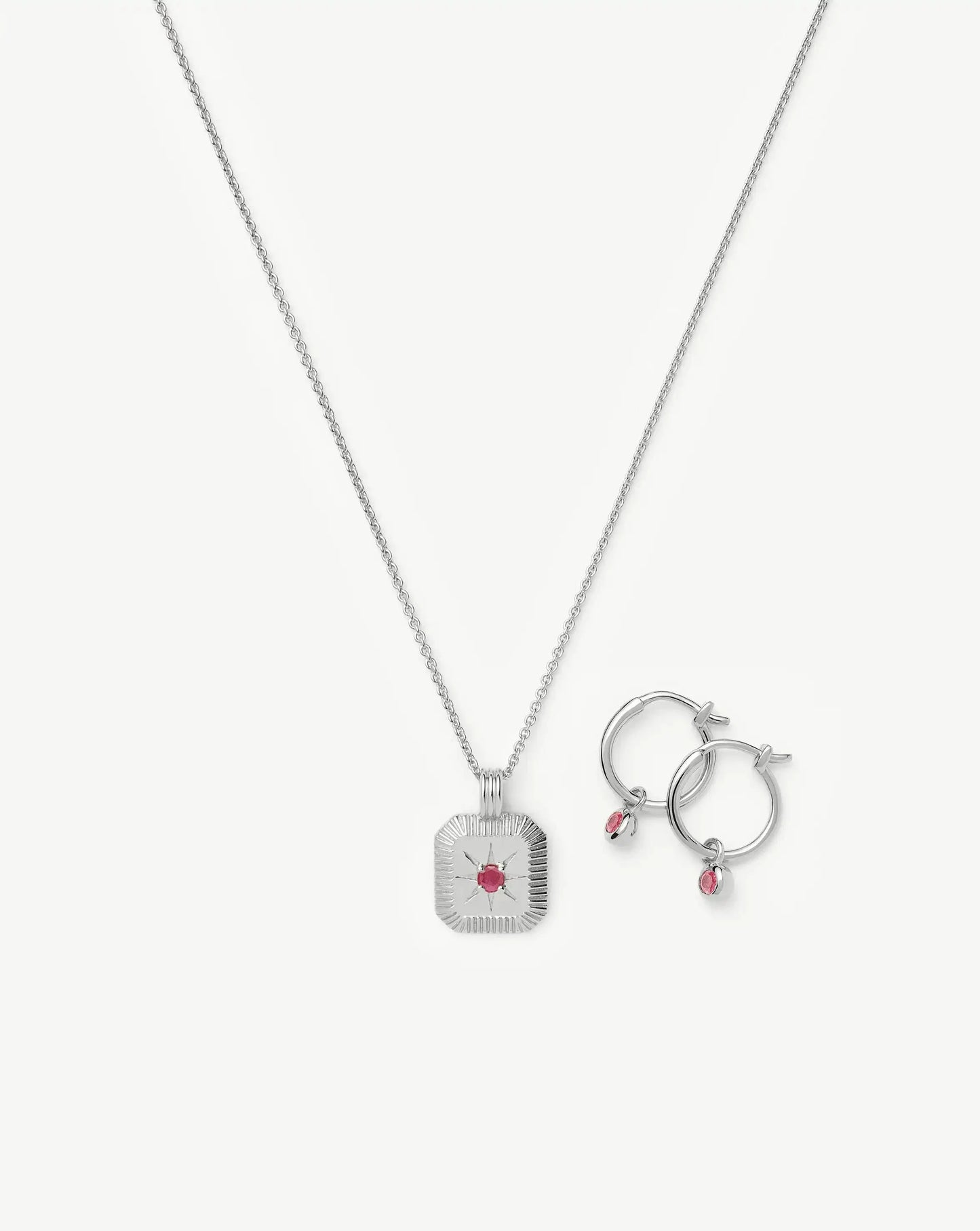 July Birthstone Necklace & Charm Earrings Set | Sterling Silver