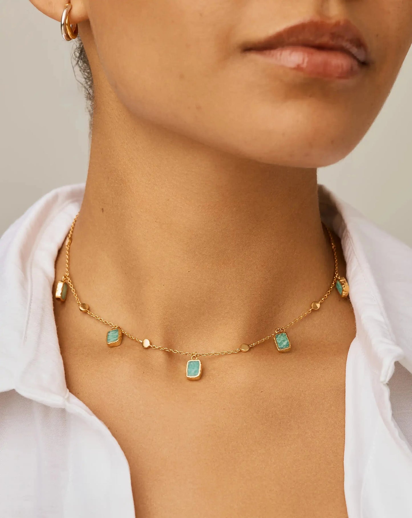 Lena Charm Choker | 18k Gold Plated/Amazonite