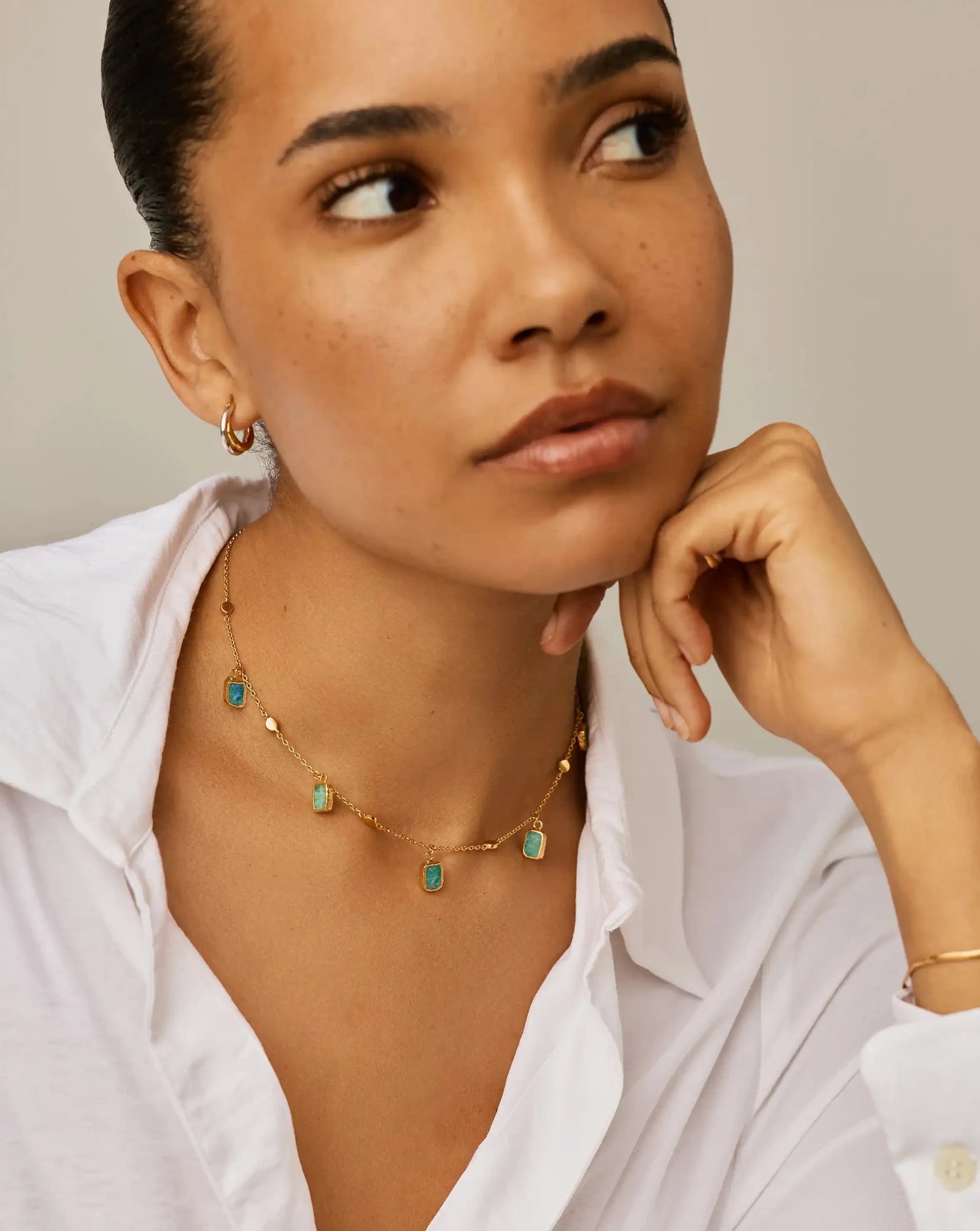 Lena Charm Choker | 18k Gold Plated/Amazonite