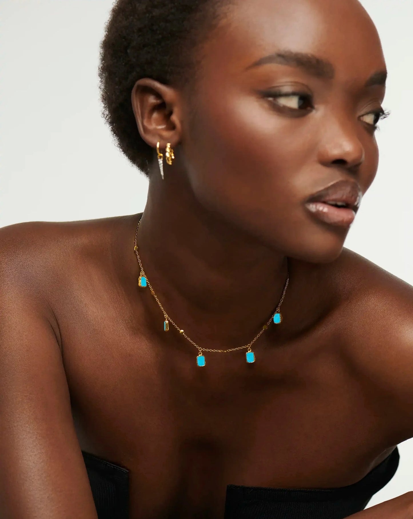 Lena Charm Choker | 18k Gold Plated/Turquoise