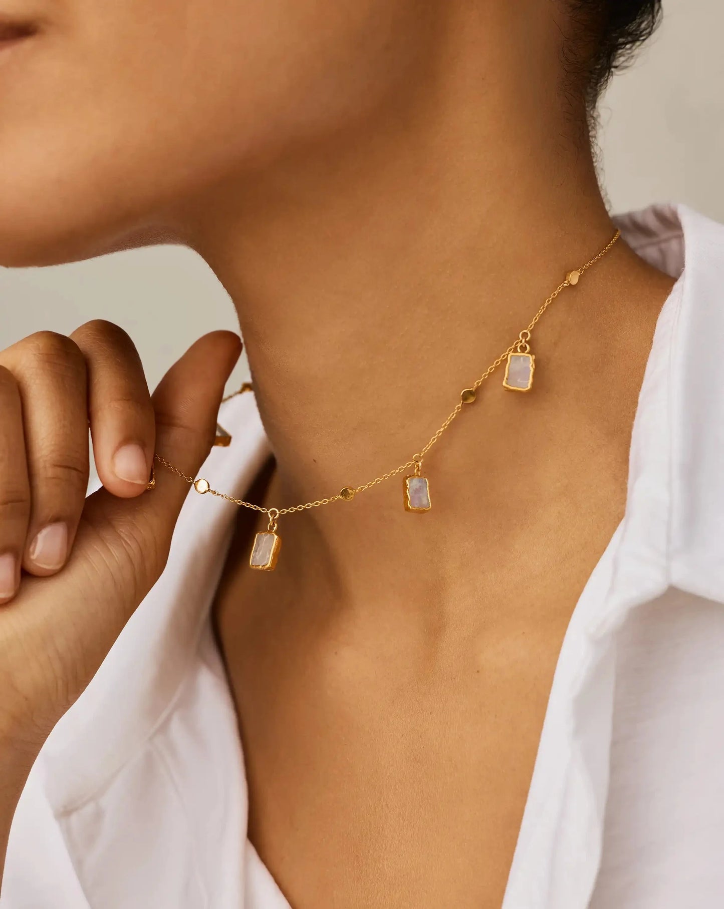 Lena Charm Choker | 18k Gold Vermeil/Rainbow Moonstone