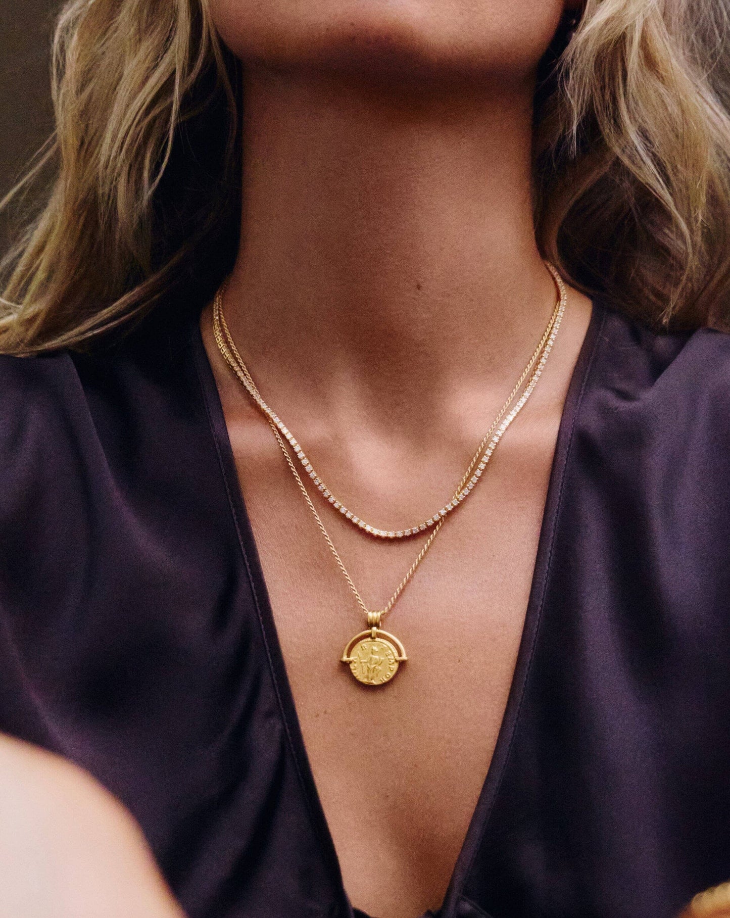 Lucy Williams Engravable Roman Arc Coin Necklace | 18k Gold Plated