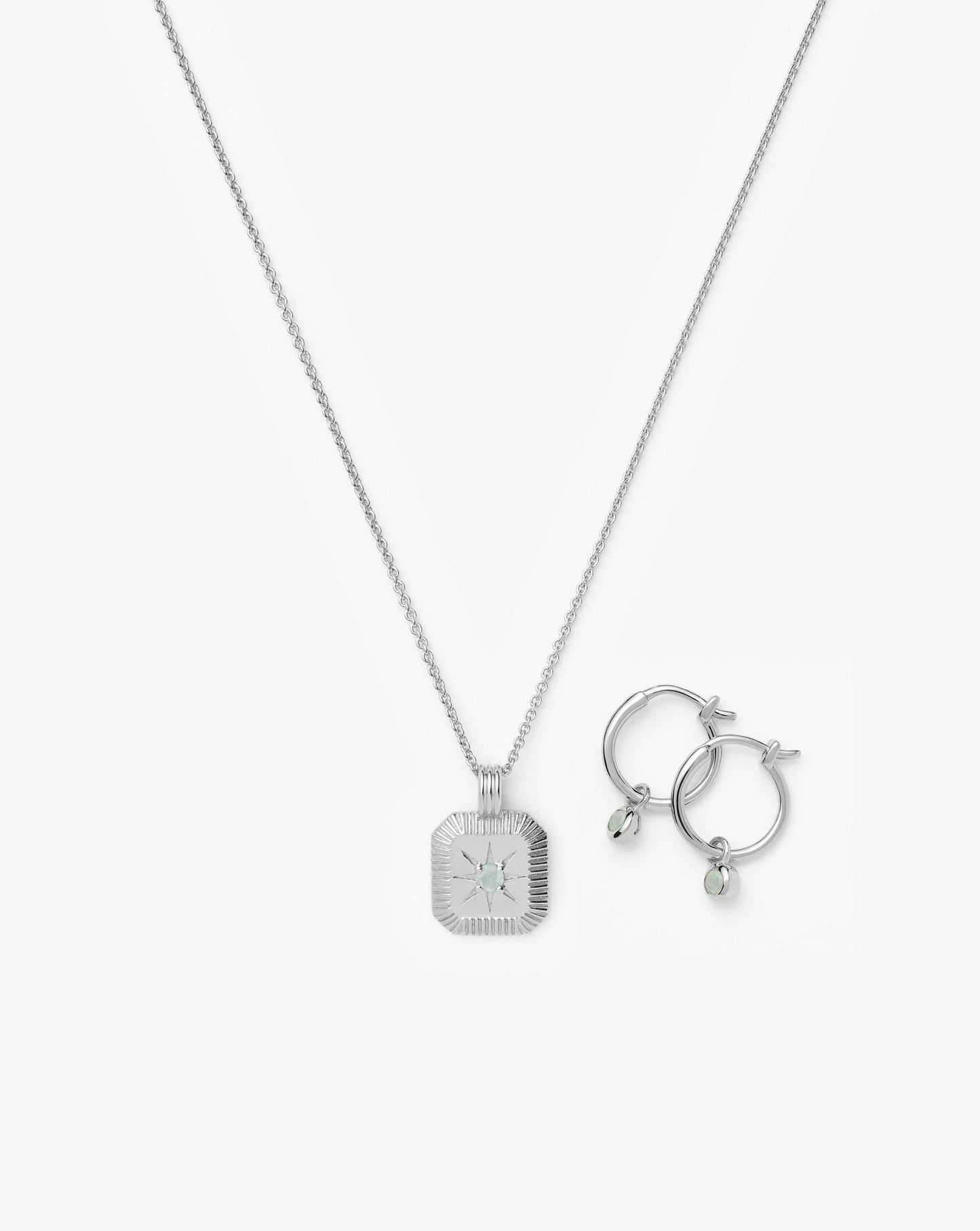 March Birthstone Necklace & Charm Earrings Set | Sterling Silver