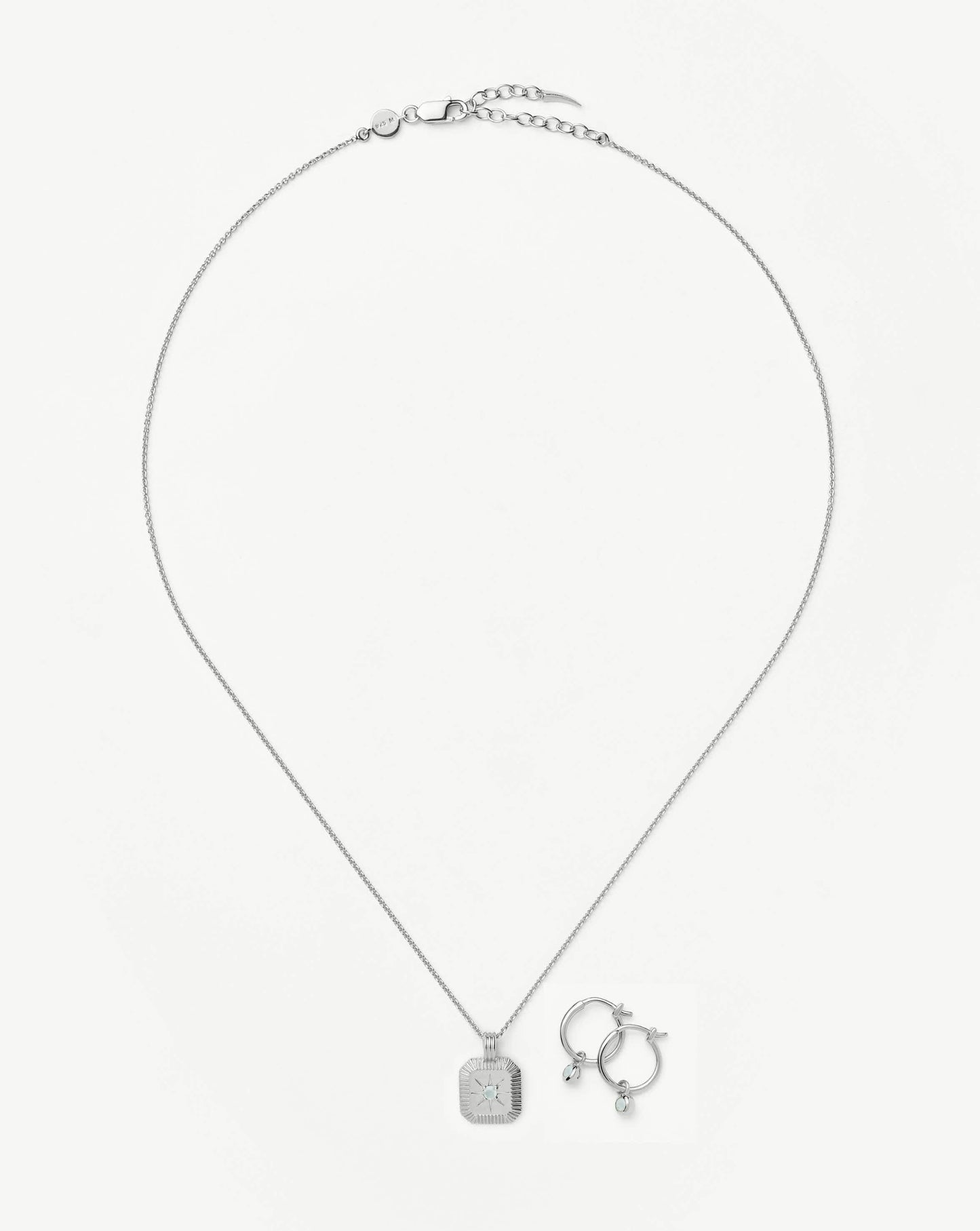 March Birthstone Necklace & Charm Earrings Set | Sterling Silver