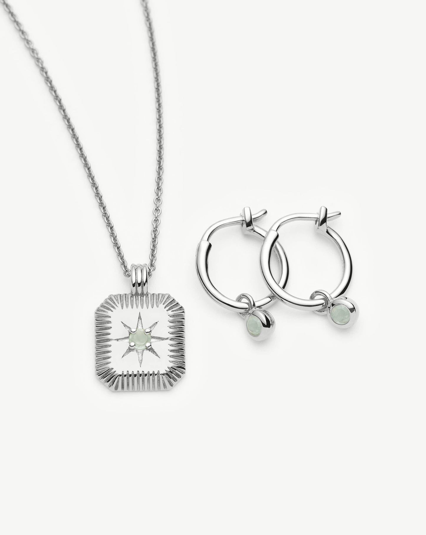 March Birthstone Necklace & Charm Earrings Set | Sterling Silver