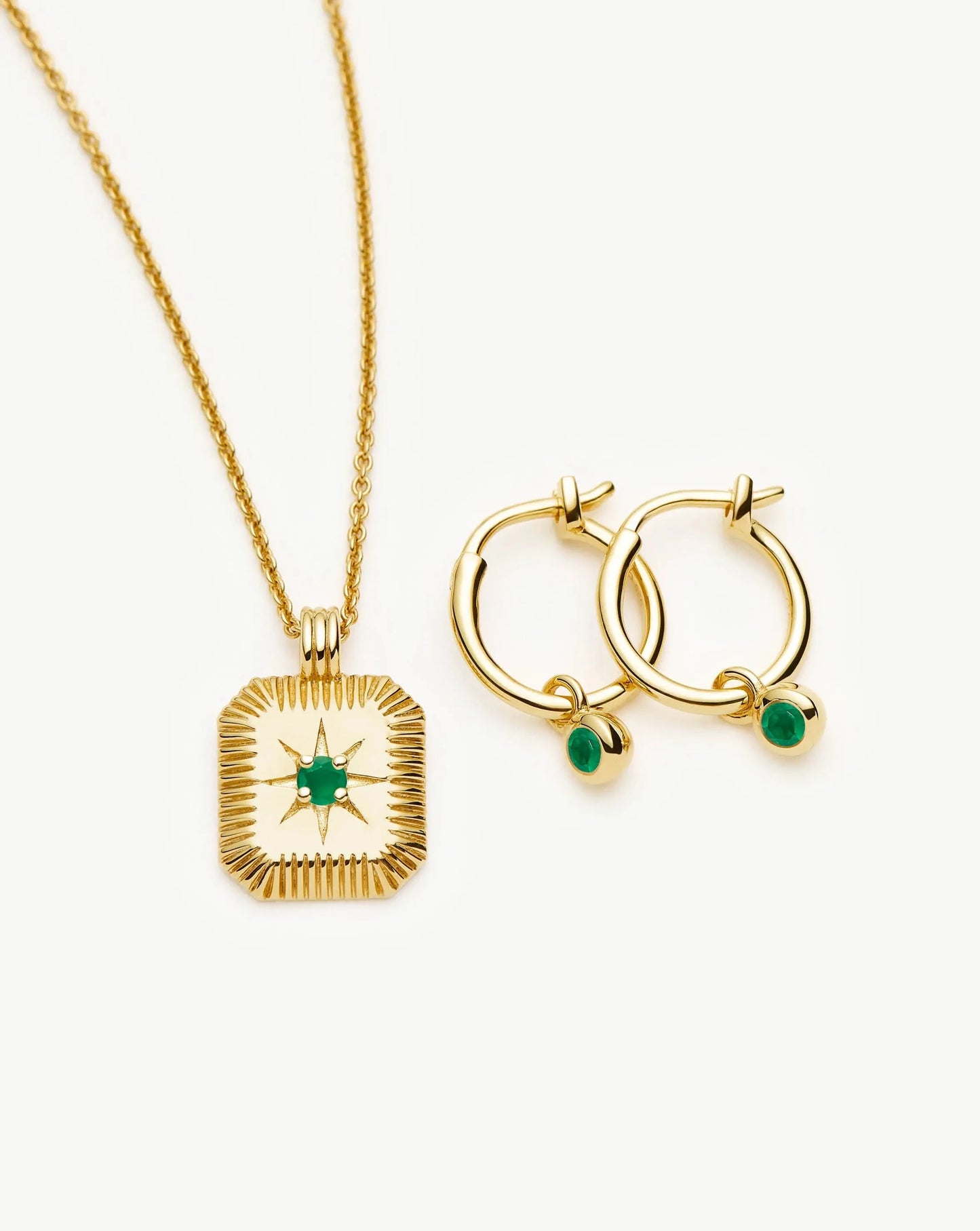 May Birthstone Necklace & Charm Earrings Set | 18k Gold Vermeil/Green Onyx