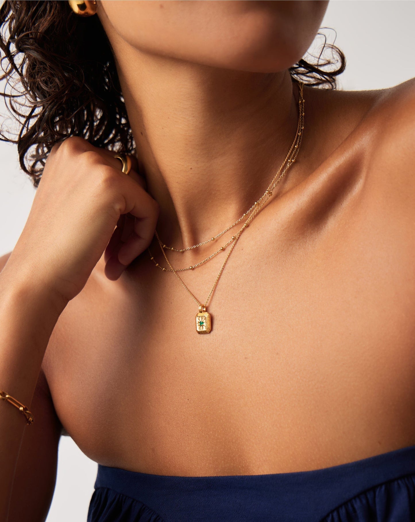 May Birthstone Necklace & Charm Earrings Set | 18k Gold Vermeil/Green Onyx