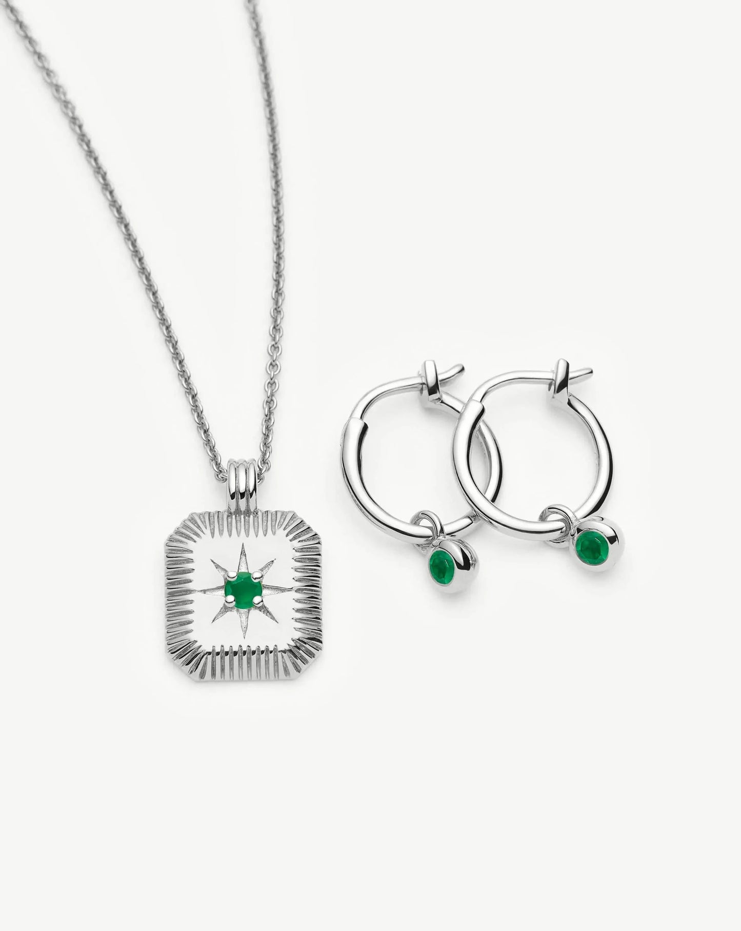 May Birthstone Necklace & Charm Earrings Set | Sterling Silver