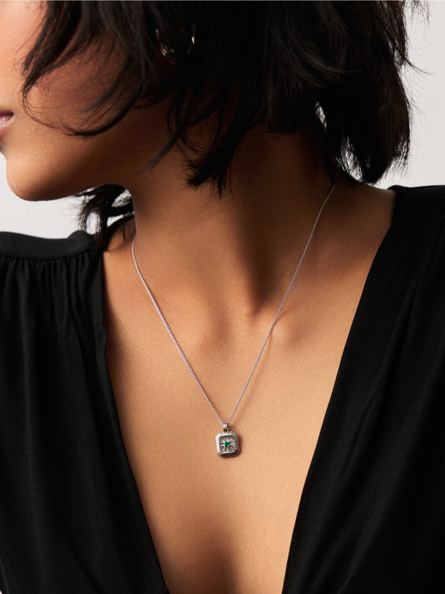May Birthstone Necklace & Charm Earrings Set | Sterling Silver