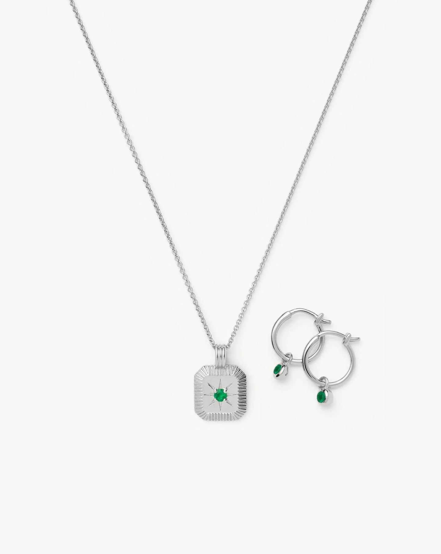 May Birthstone Necklace & Charm Earrings Set | Sterling Silver