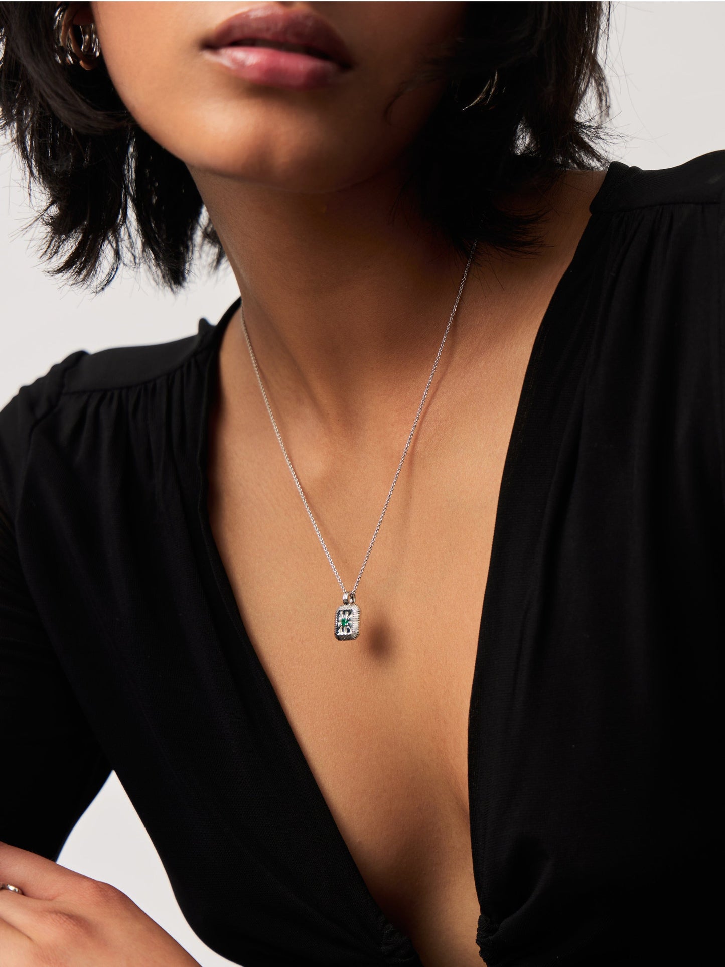 May Birthstone Pendant Necklace | Sterling Silver/Green Onyx