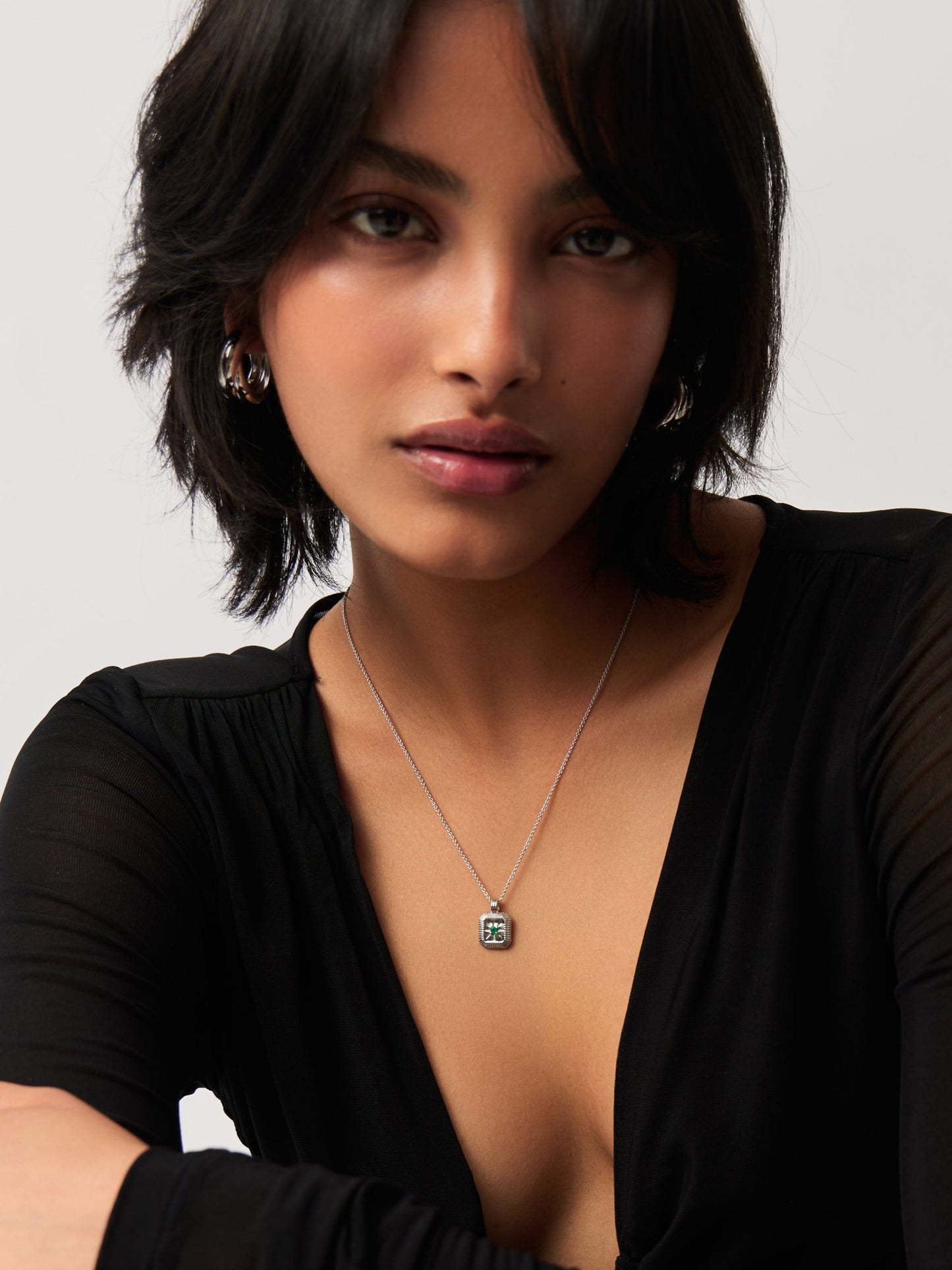 May Birthstone Pendant Necklace | Sterling Silver/Green Onyx