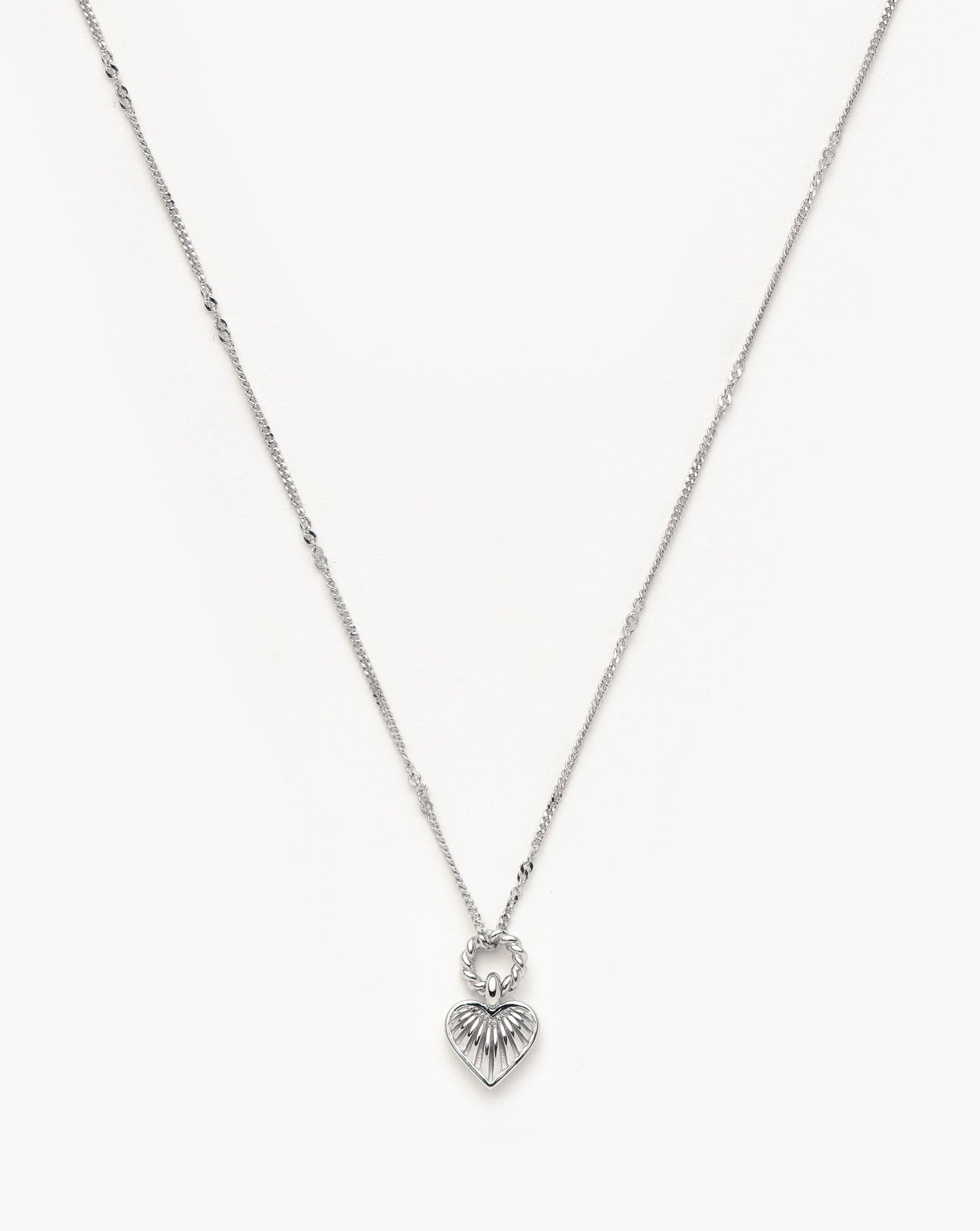 Mini Ridge Heart Charm Pendant Necklace | Sterling Silver