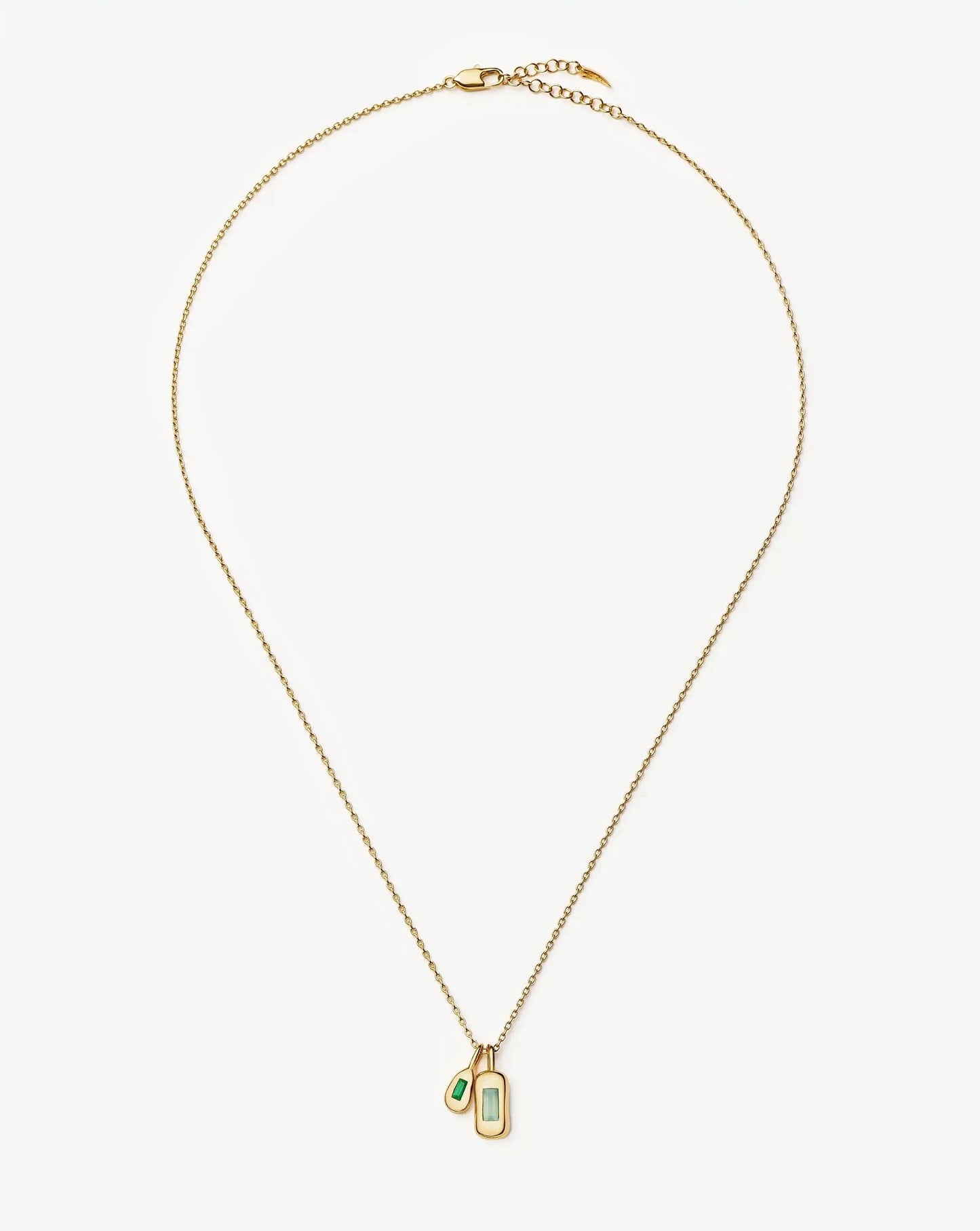 Molten Gemstone Bean Pendant Necklace | 18k Gold Plated/Blue and Green Onyx