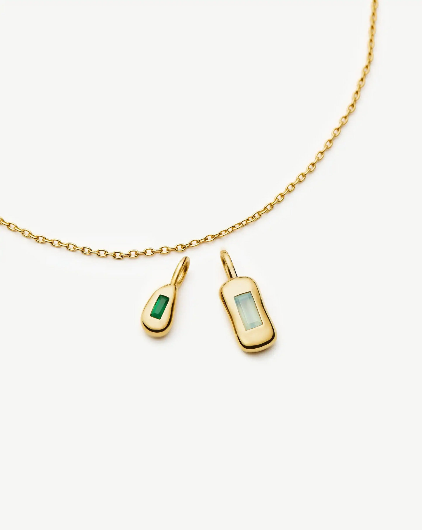 Molten Gemstone Bean Pendant Necklace | 18k Gold Plated/Blue and Green Onyx