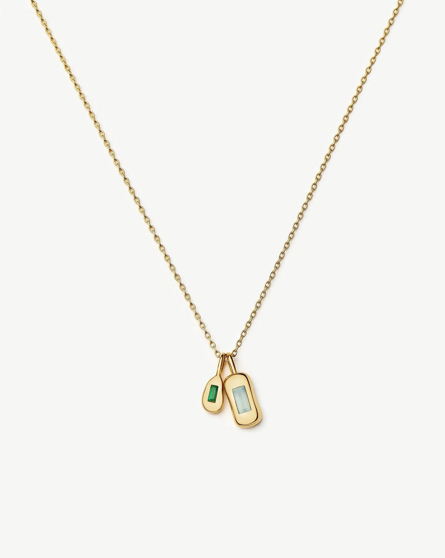 Molten Gemstone Bean Pendant Necklace | 18k Gold Plated/Blue and Green Onyx