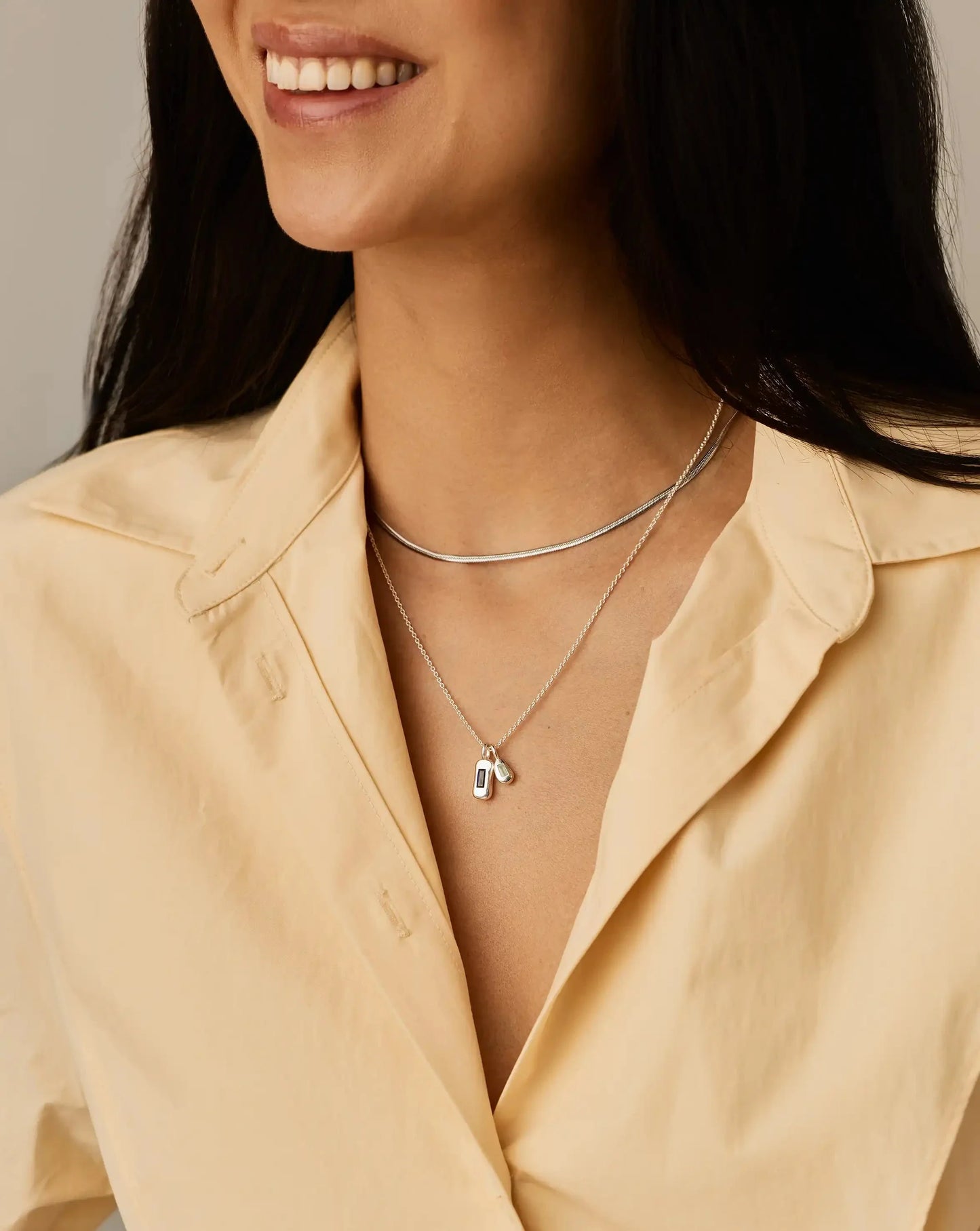 Molten Gemstone Bean Pendant Necklace | Silver Plated/Blue Onyx and Lab Grown Sapphire