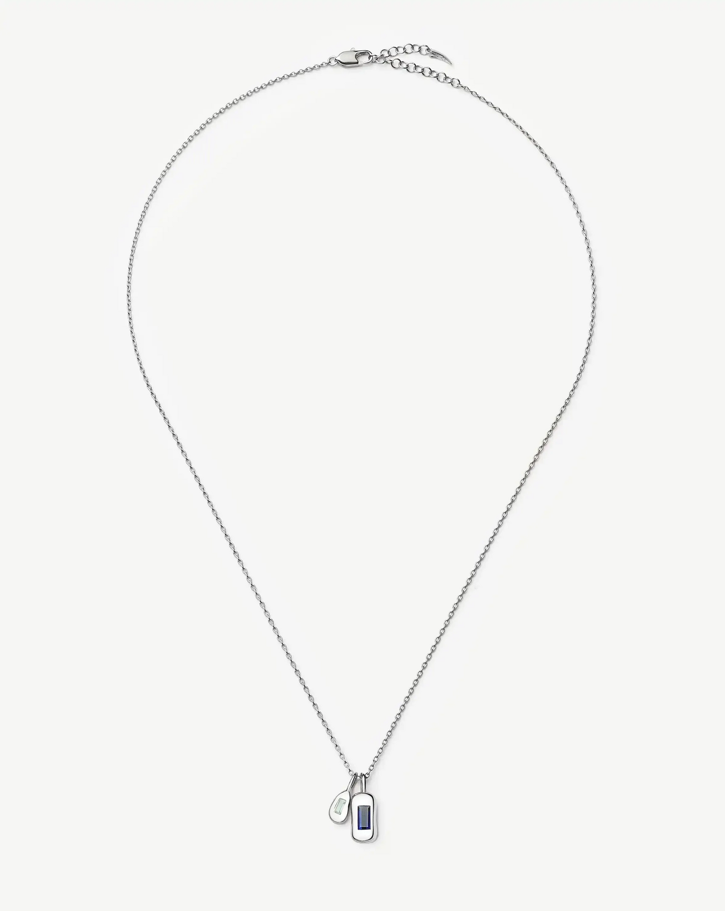 Molten Gemstone Bean Pendant Necklace | Silver Plated/Blue Onyx and Lab Grown Sapphire