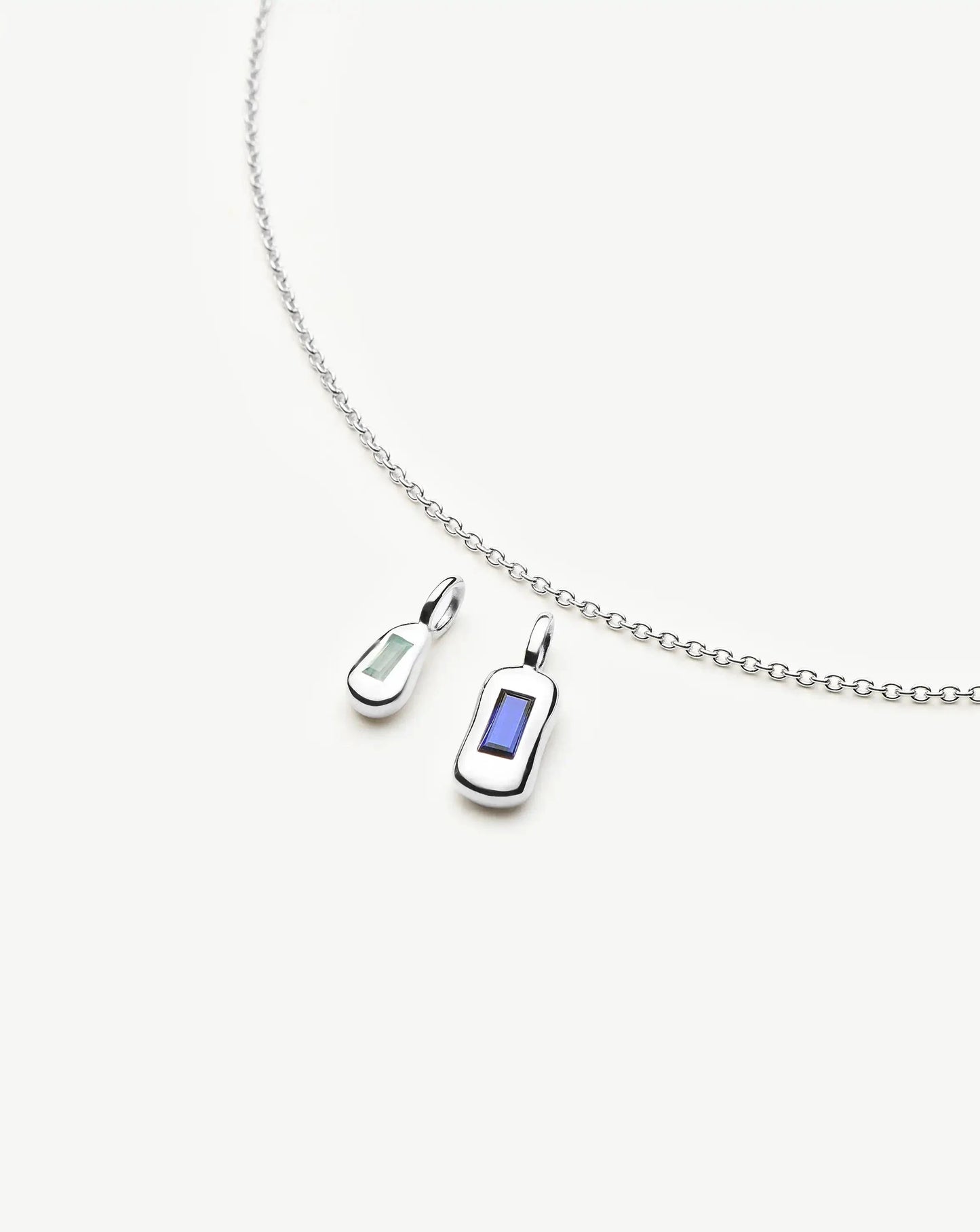 Molten Gemstone Bean Pendant Necklace | Silver Plated/Blue Onyx and Lab Grown Sapphire