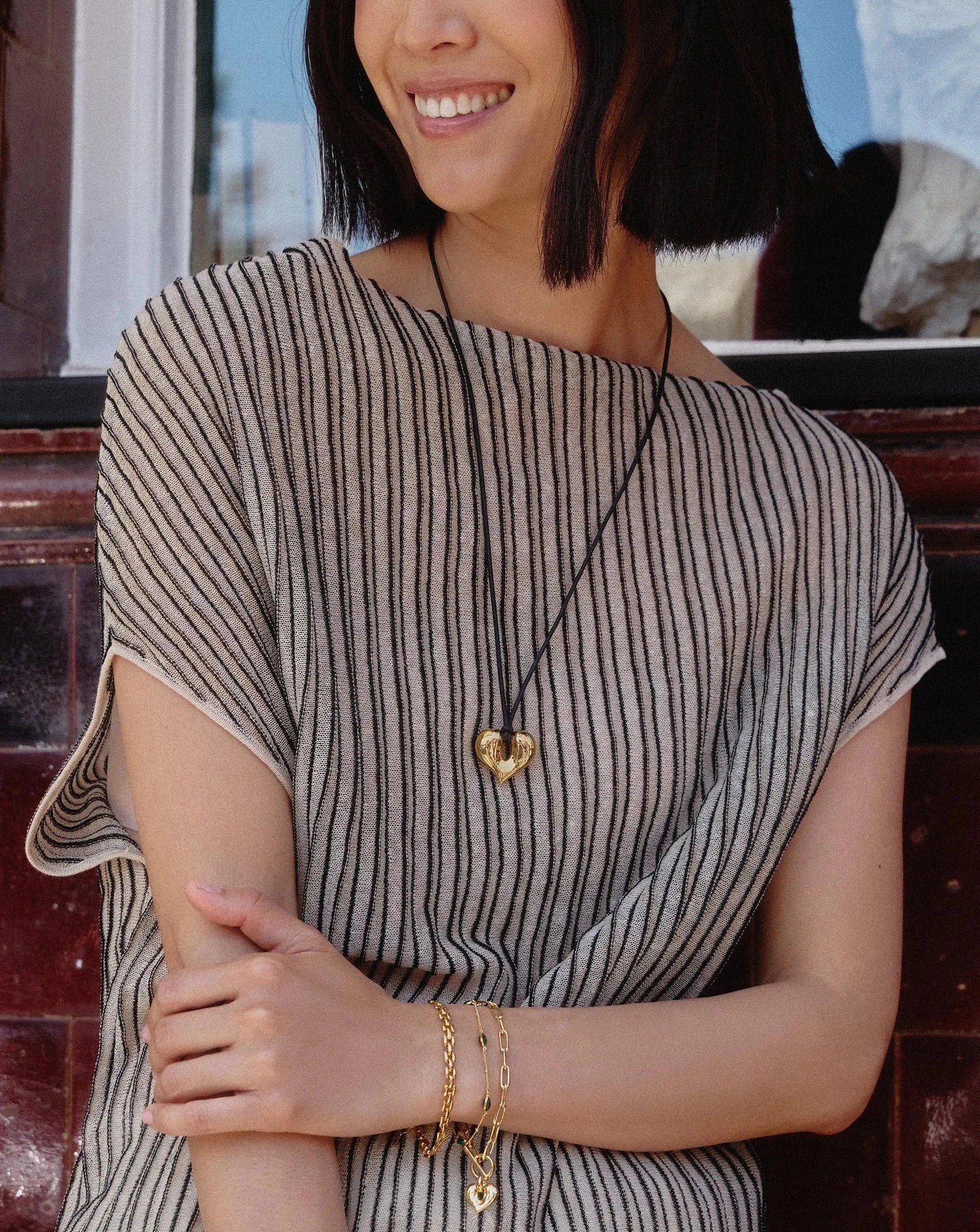 Molten Heart Pendant Cord Necklace | 18k Gold Plated