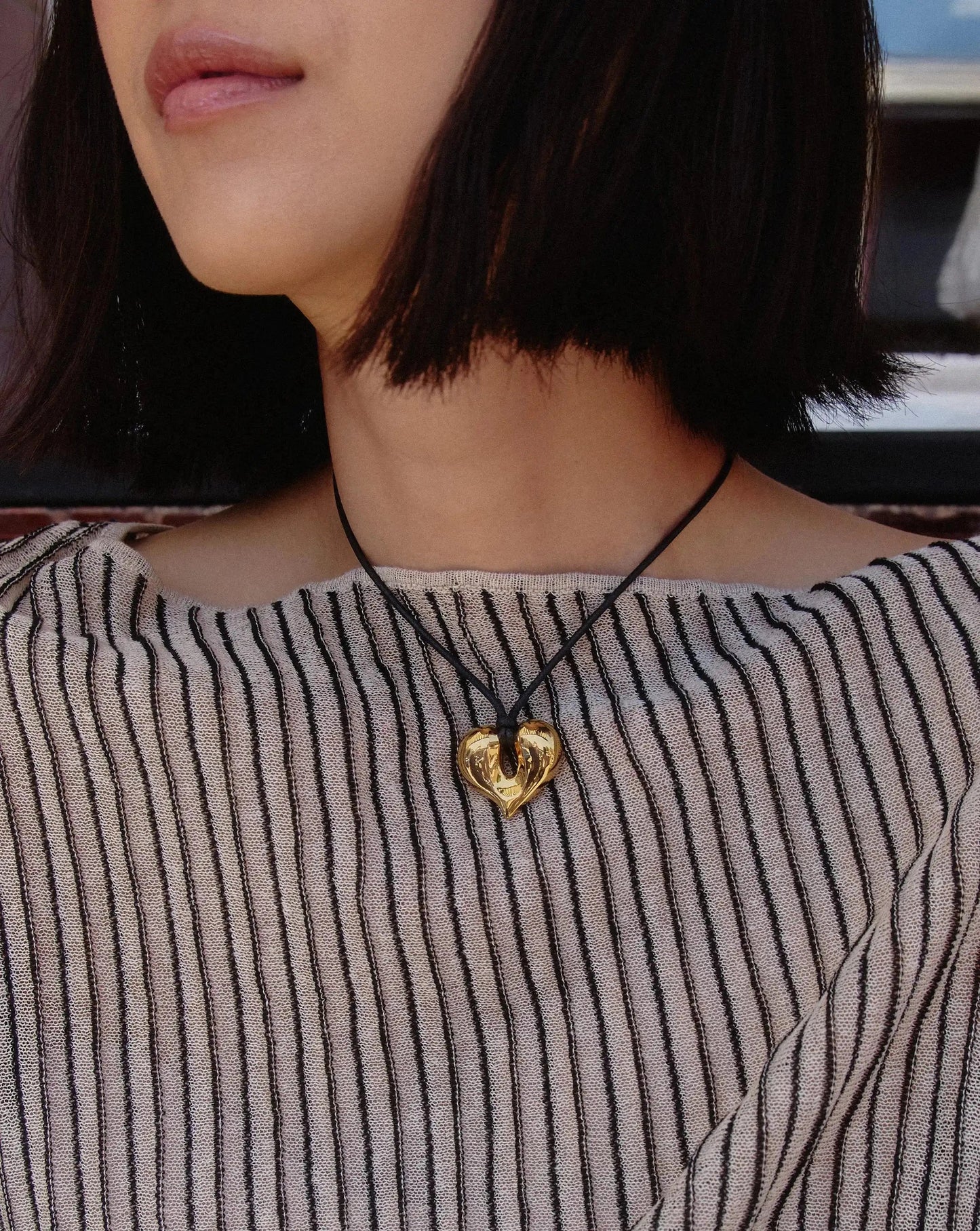 Molten Heart Pendant Cord Necklace | 18k Gold Plated