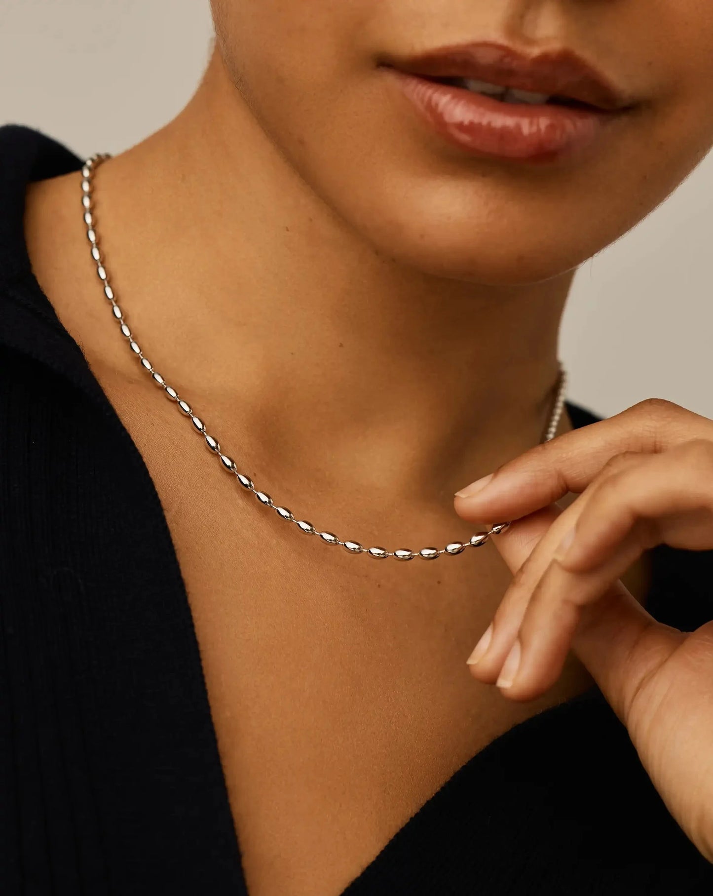 Molten Olive Chain Necklace | Silver Plated