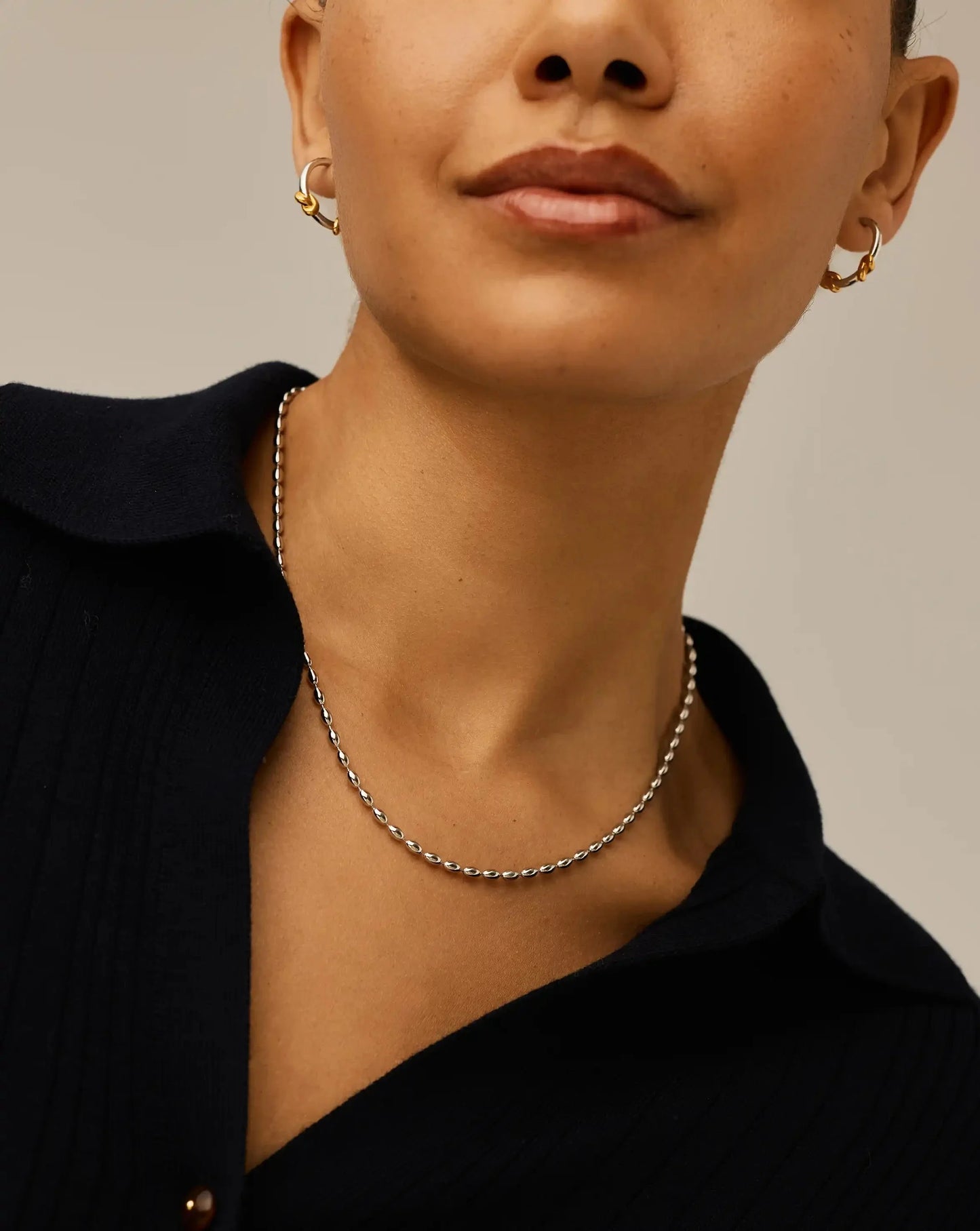 Molten Olive Chain Necklace | Silver Plated
