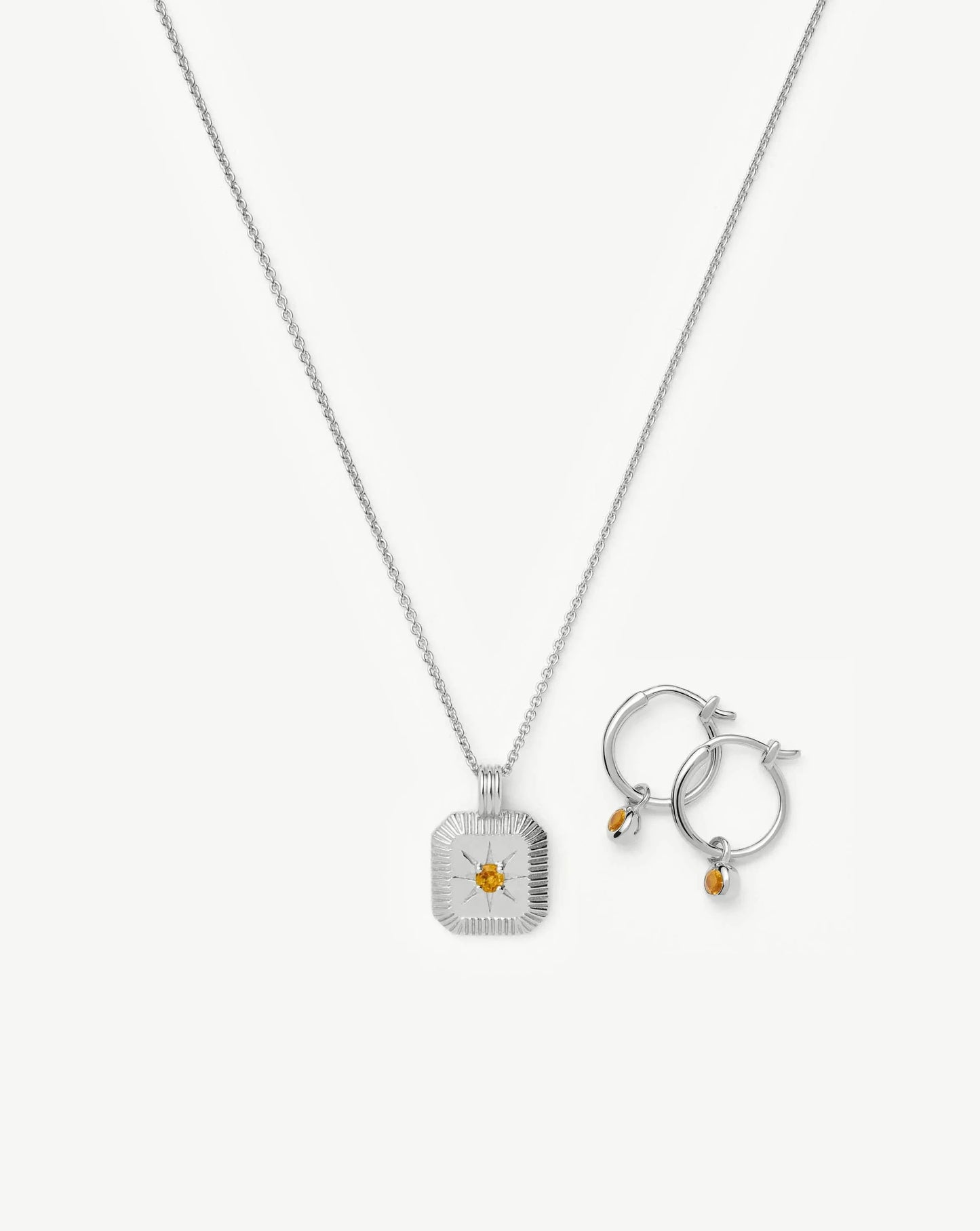 November Birthstone Necklace & Charm Earrings Set | Sterling Silver
