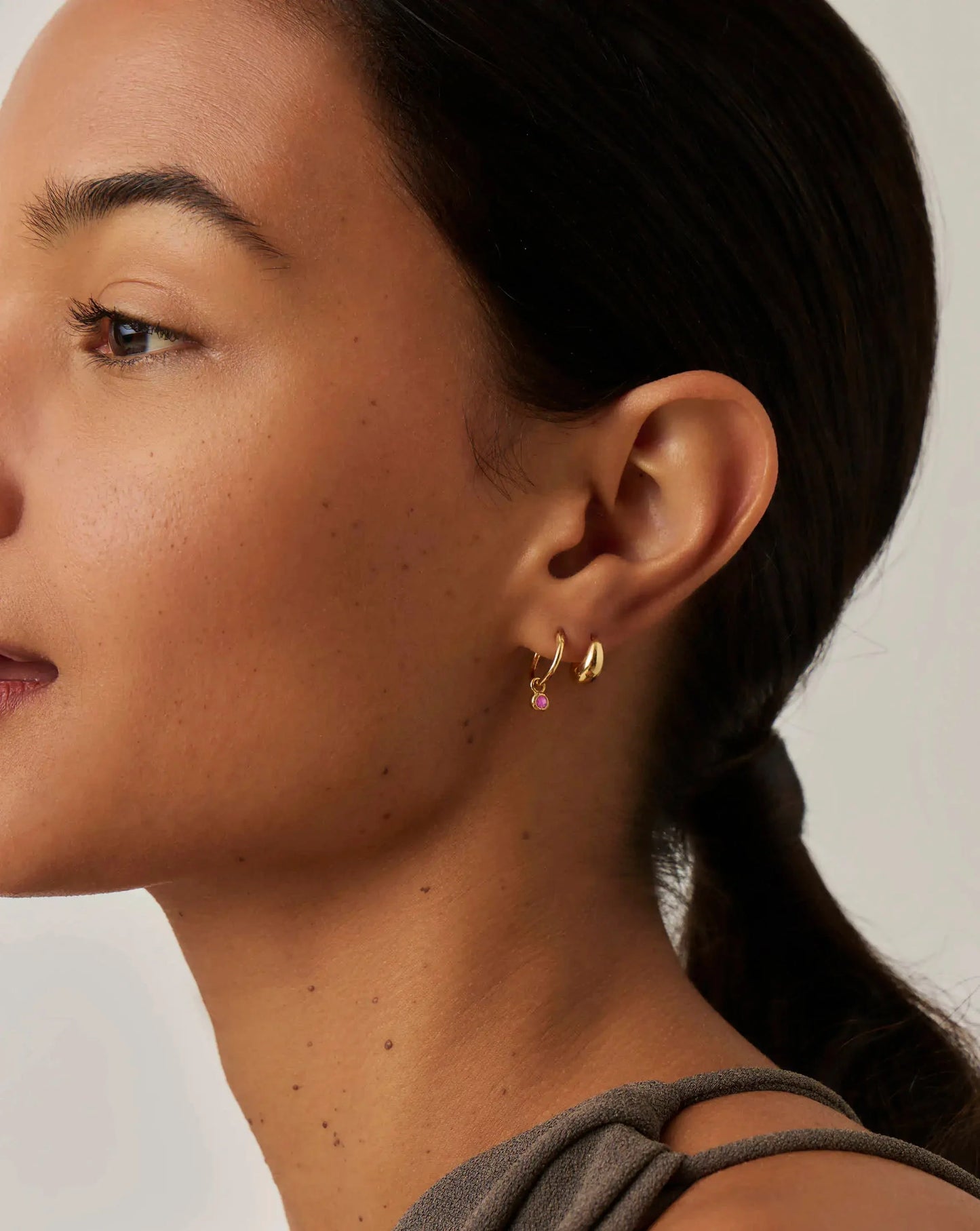 October Birthstone Necklace & Charm Earrings Set | 18k Gold Vermeil/Pink Tourmaline