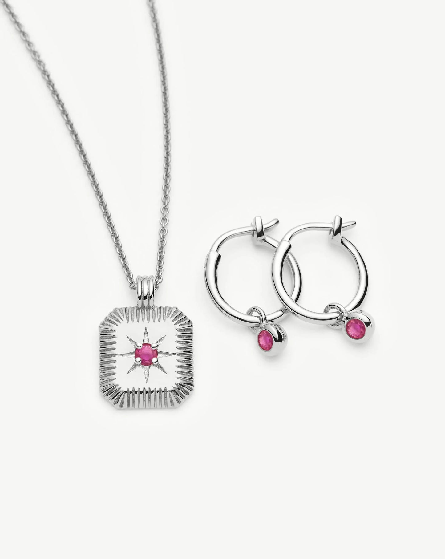 October Birthstone Necklace & Charm Earrings Set | Sterling Silver