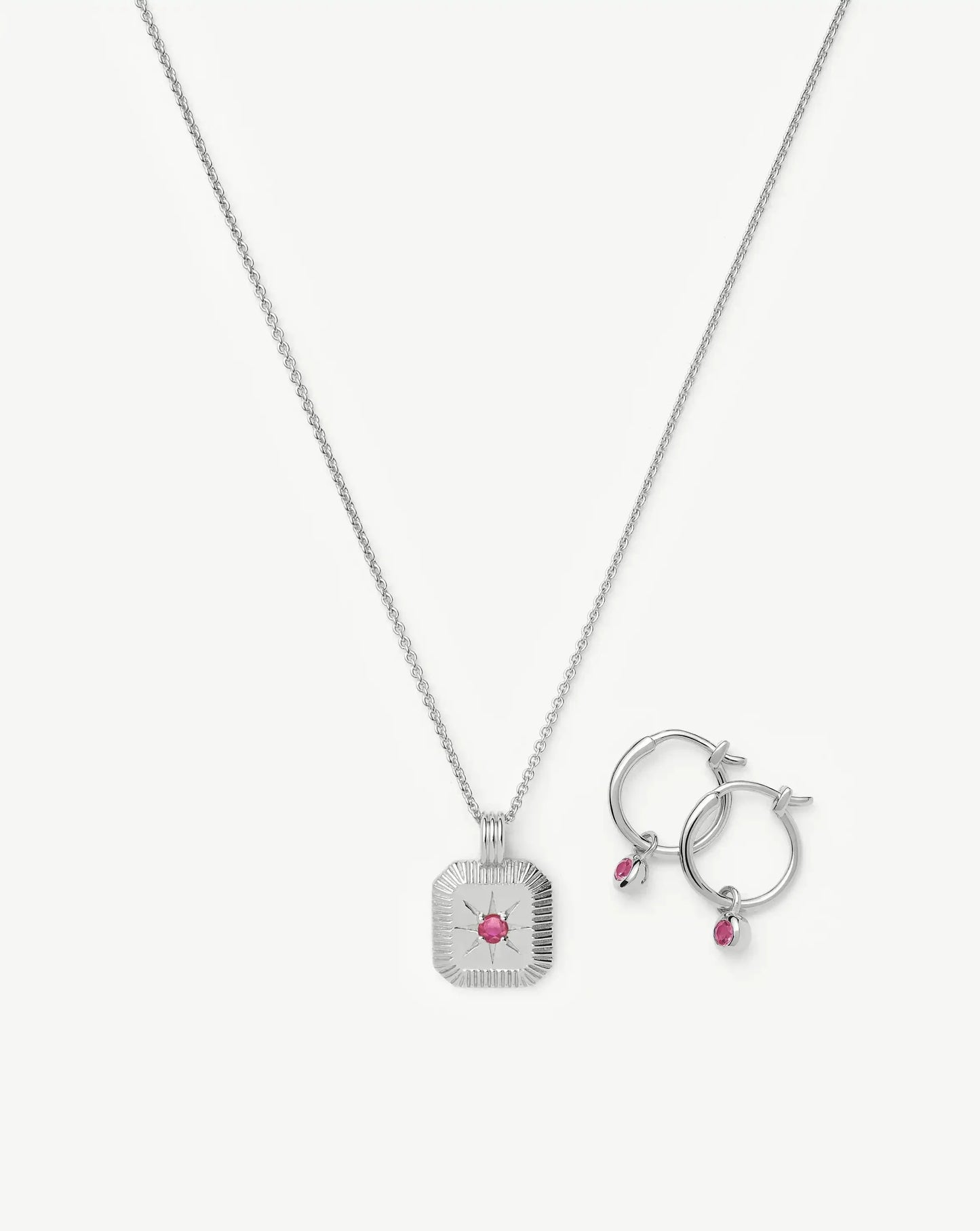 October Birthstone Necklace & Charm Earrings Set | Sterling Silver