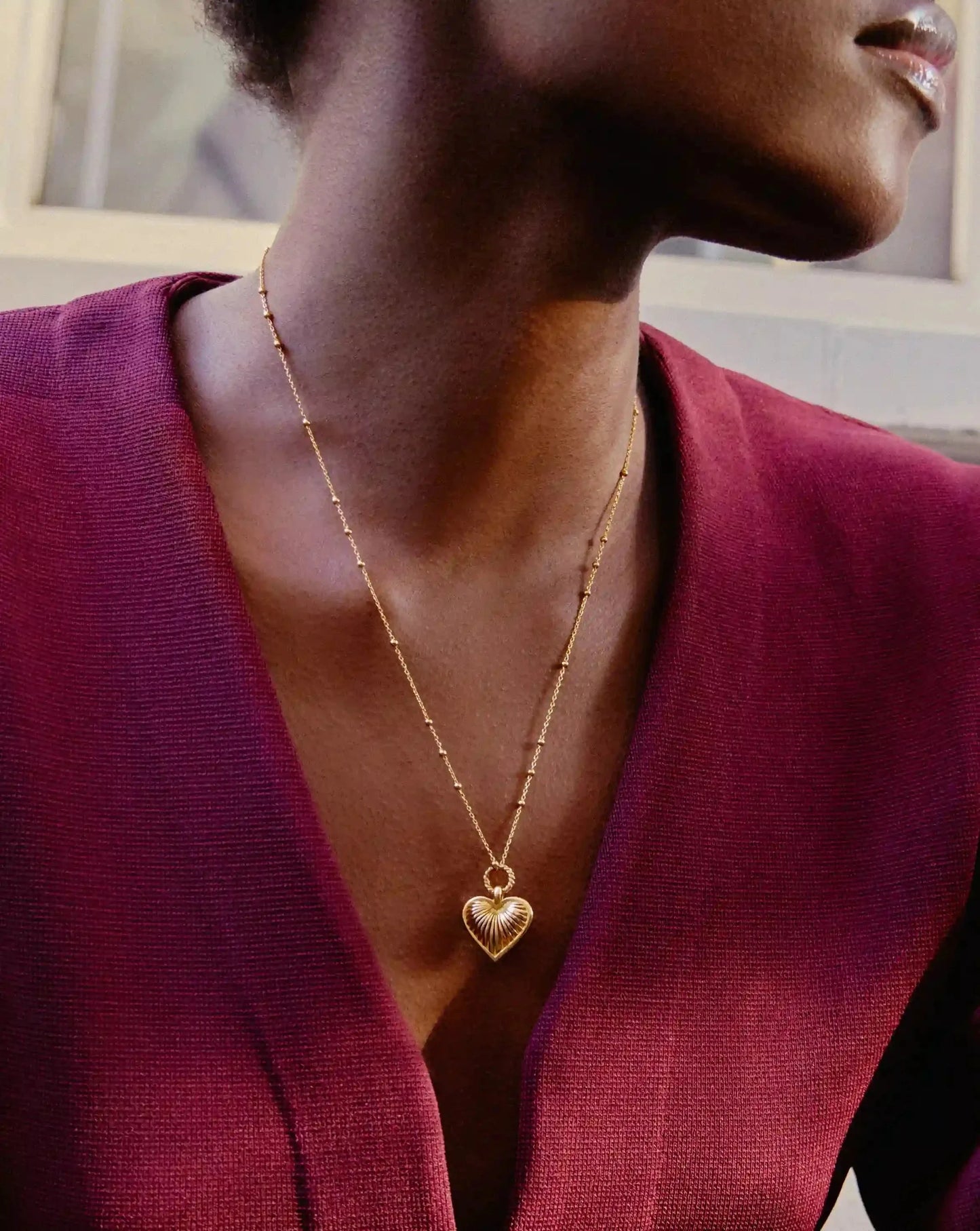 Ridge Heart Charm Pendant Necklace | 18k Gold Plated