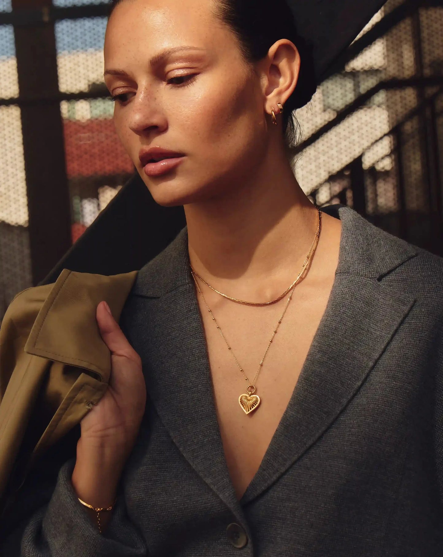 Ridge Heart Charm Pendant Necklace | 18k Gold Plated
