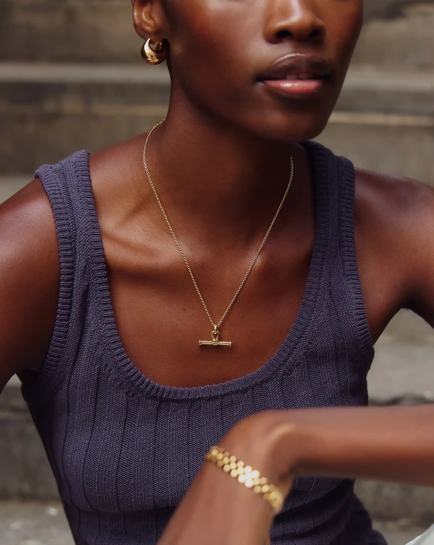 Ridge T-Bar Chain Necklace | 18k Gold Plated