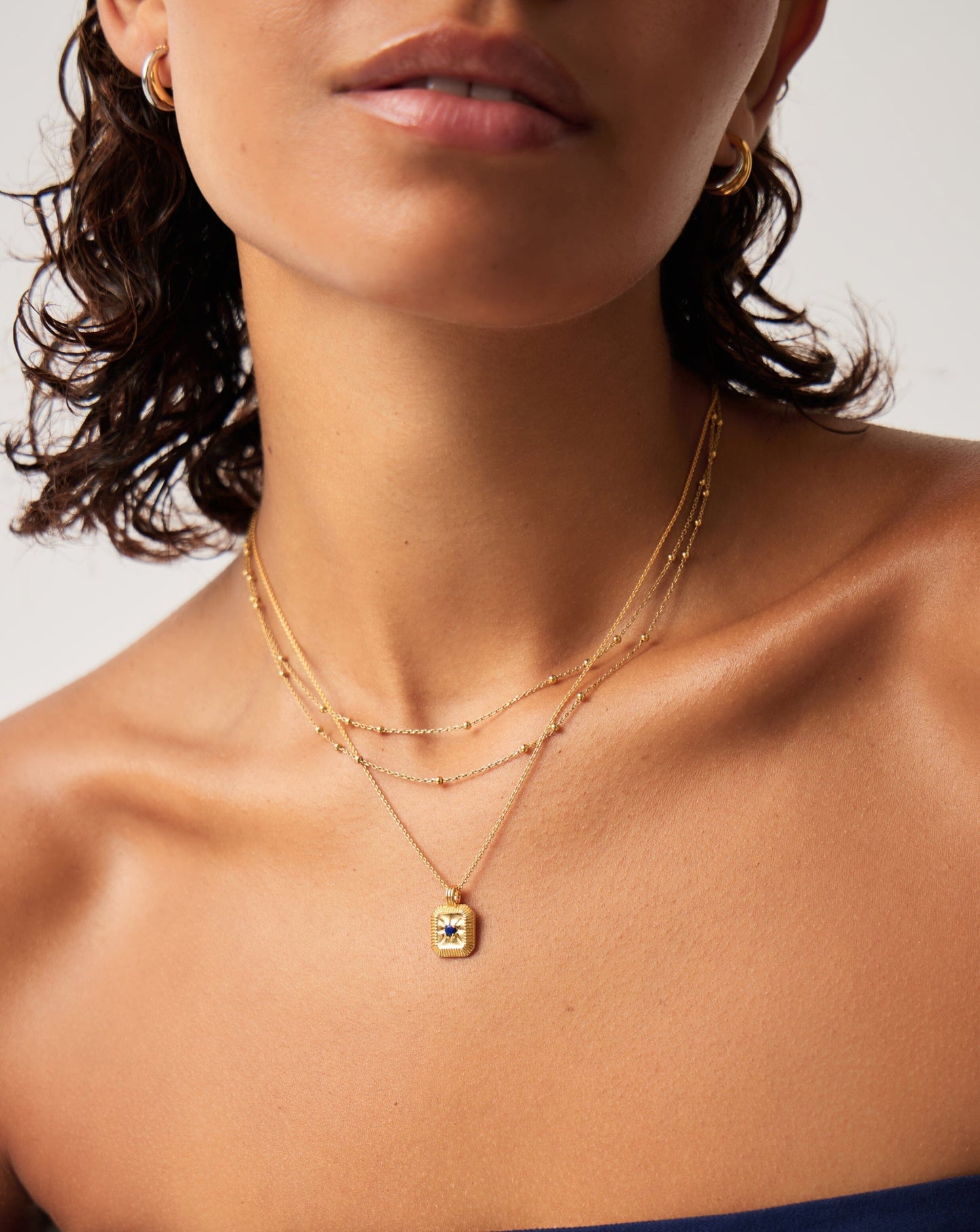 September Birthstone Necklace & Charm Earrings Set | 18k Gold Vermeil/Lapis