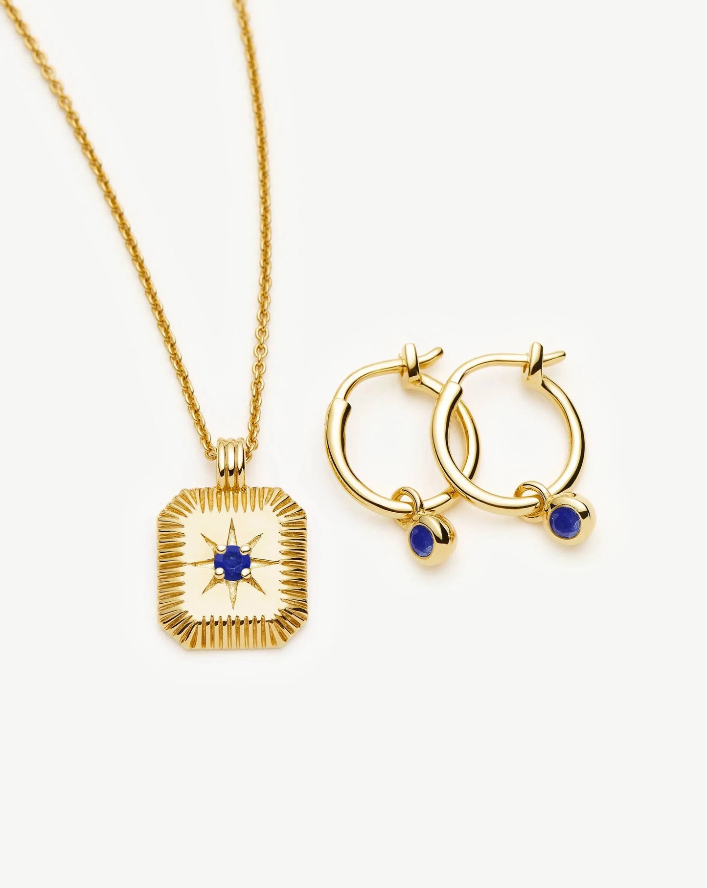 September Birthstone Necklace & Charm Earrings Set | 18k Gold Vermeil/Lapis