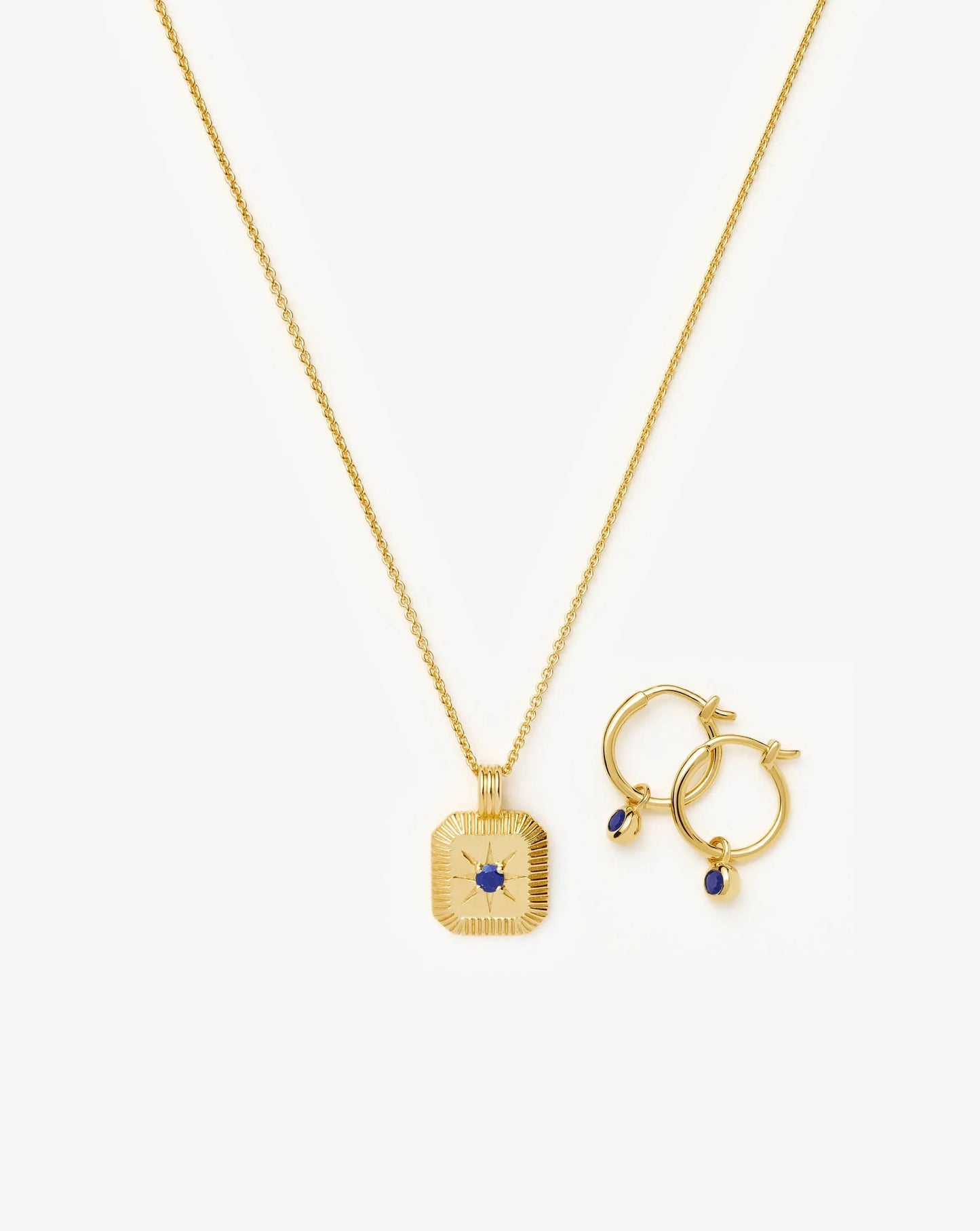September Birthstone Necklace & Charm Earrings Set | 18k Gold Vermeil/Lapis