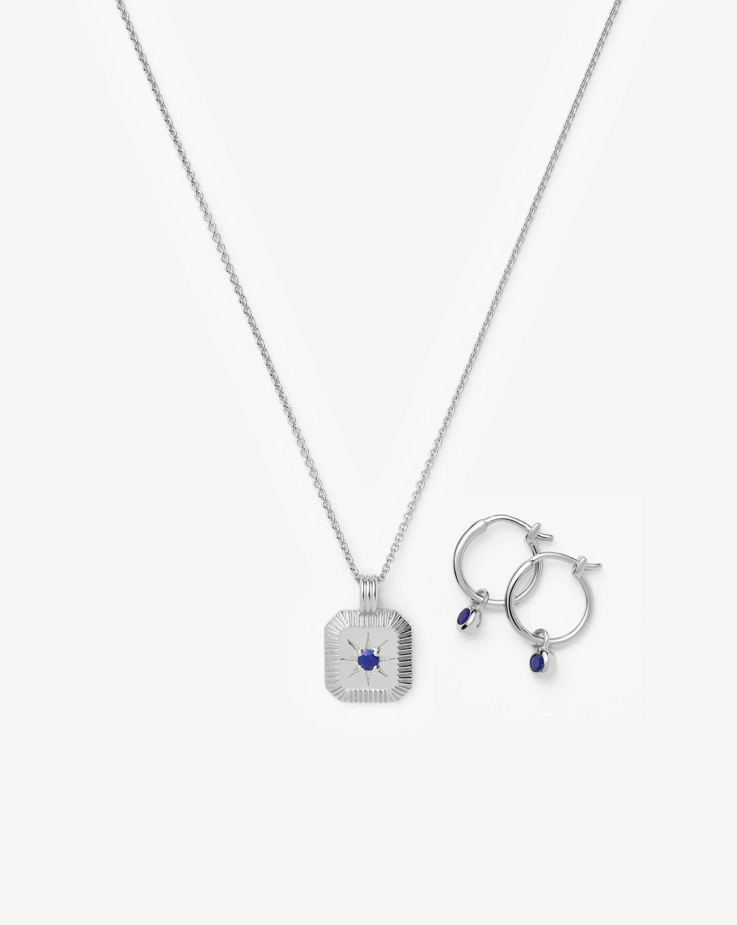 September Birthstone Necklace & Charm Earrings Set | Sterling Silver
