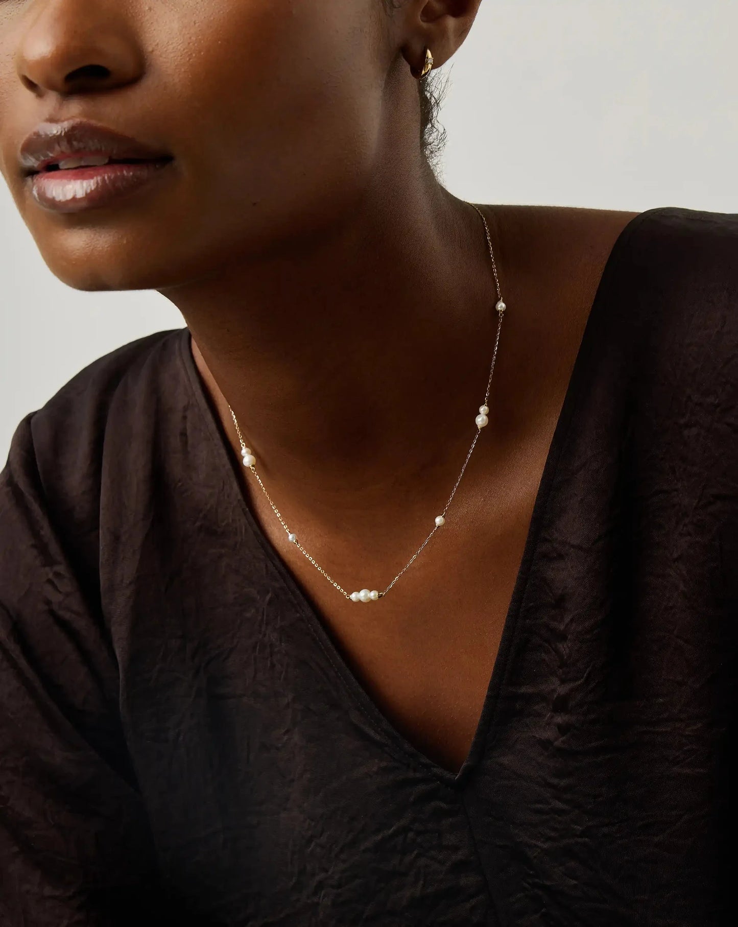Solid Gold Pearl Chain Necklace | 14k Solid Gold/Pearl
