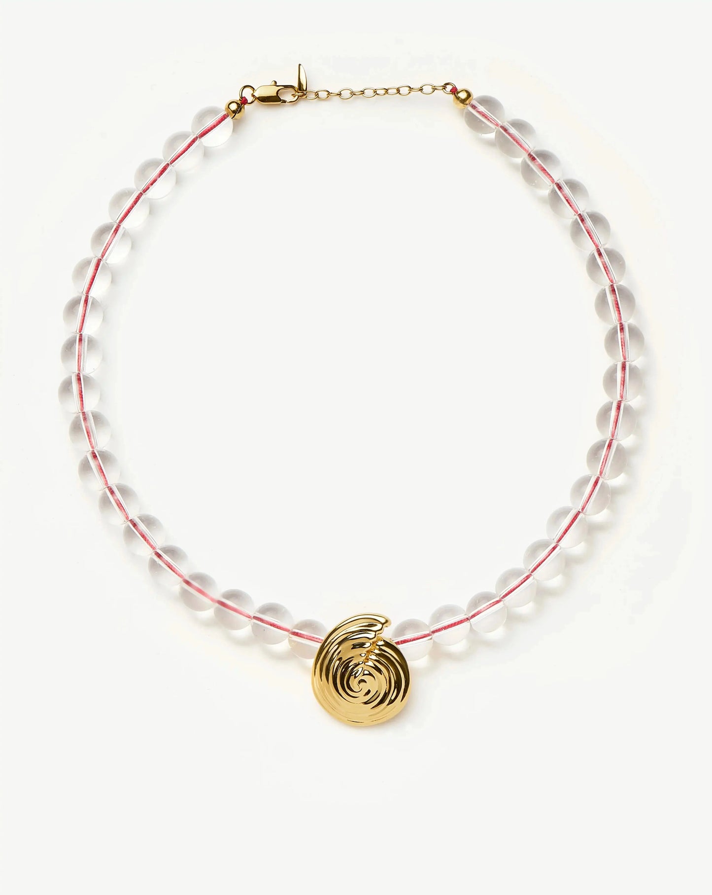 Spiral Gemstone Beaded Pendant Necklace | 18k Gold Plated/Clear Crystal Quartz