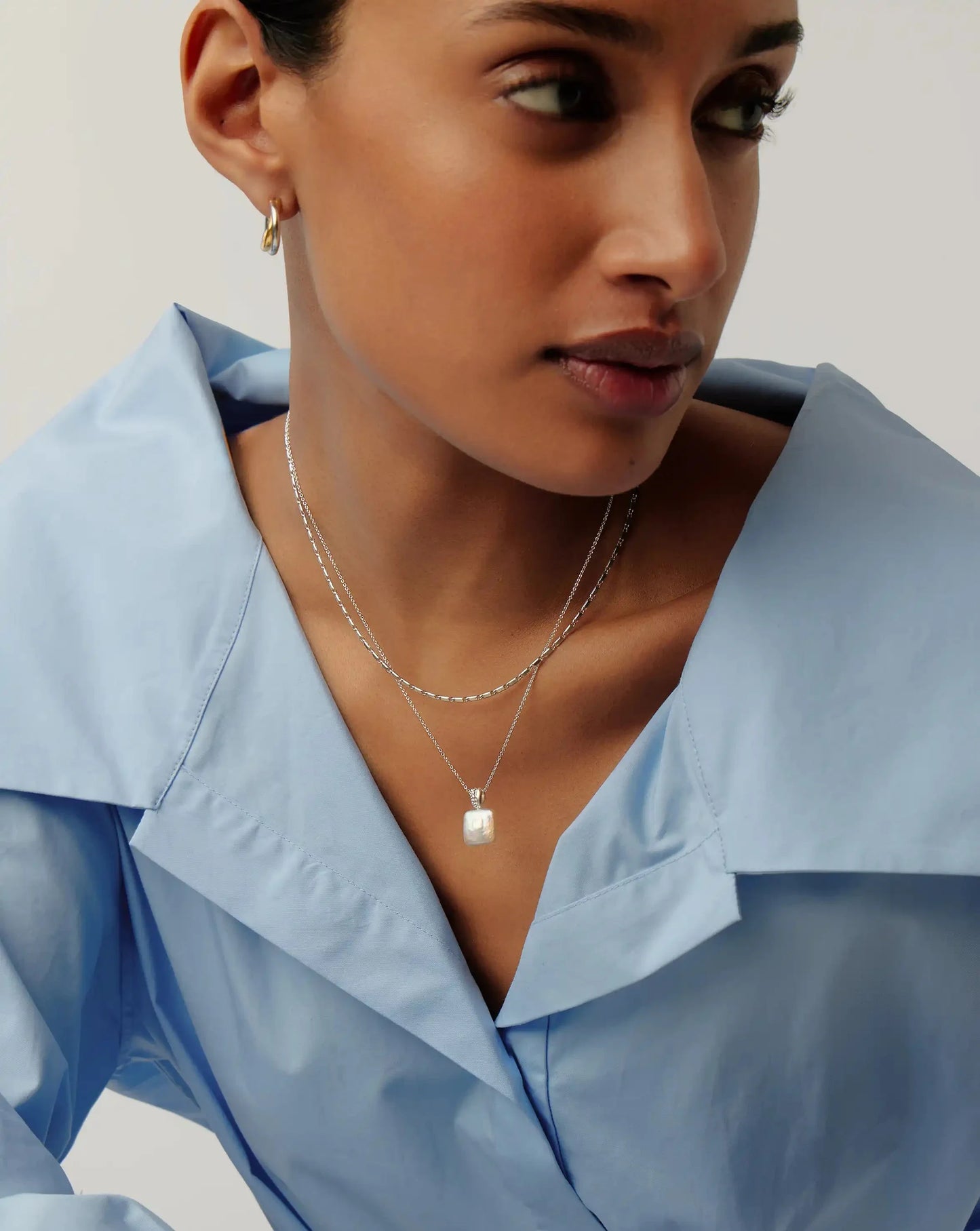 Square Pearl Baya Pendant Necklace | Sterling Silver/Pearl