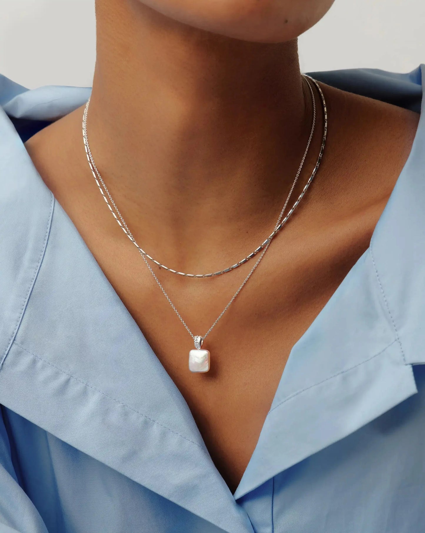 Square Pearl Baya Pendant Necklace | Sterling Silver/Pearl