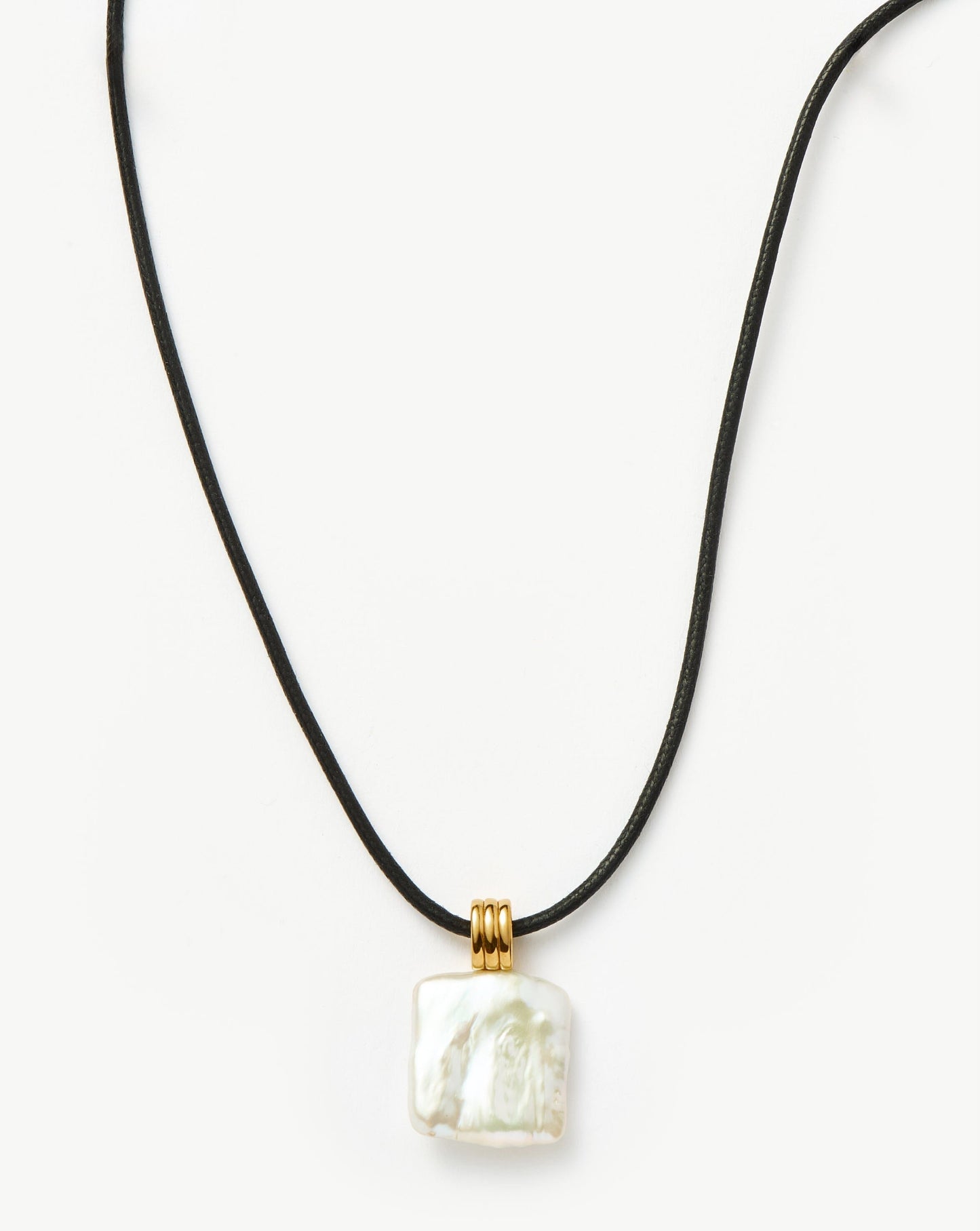 Square Pearl Pendant Cord Necklace | 18k Gold Plated Vermeil/Pearl