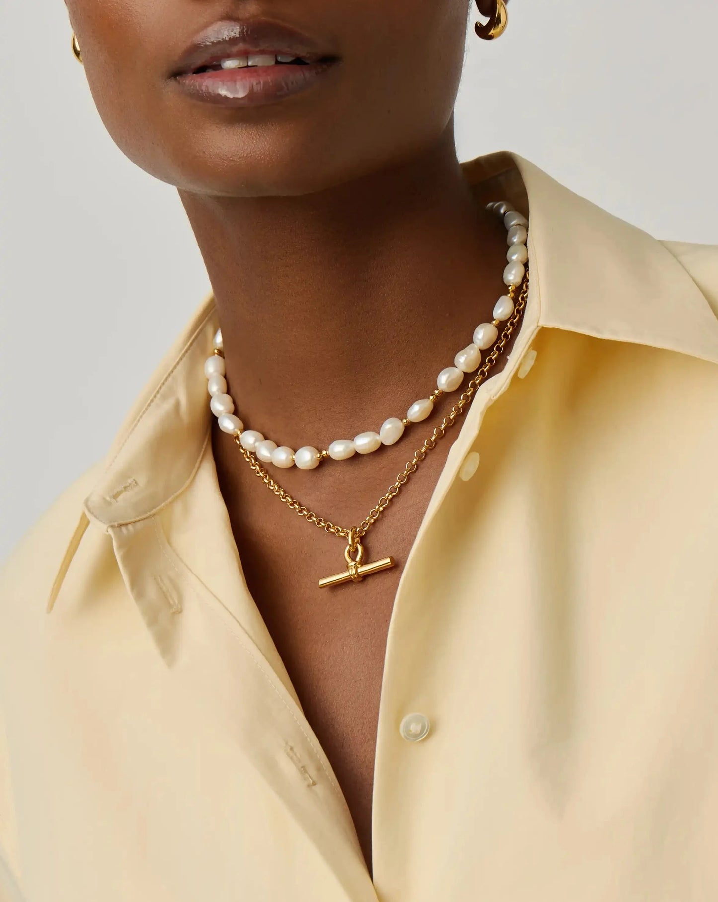 The Andy T-Bar Necklace Set | 18k Gold Plated/Pearl