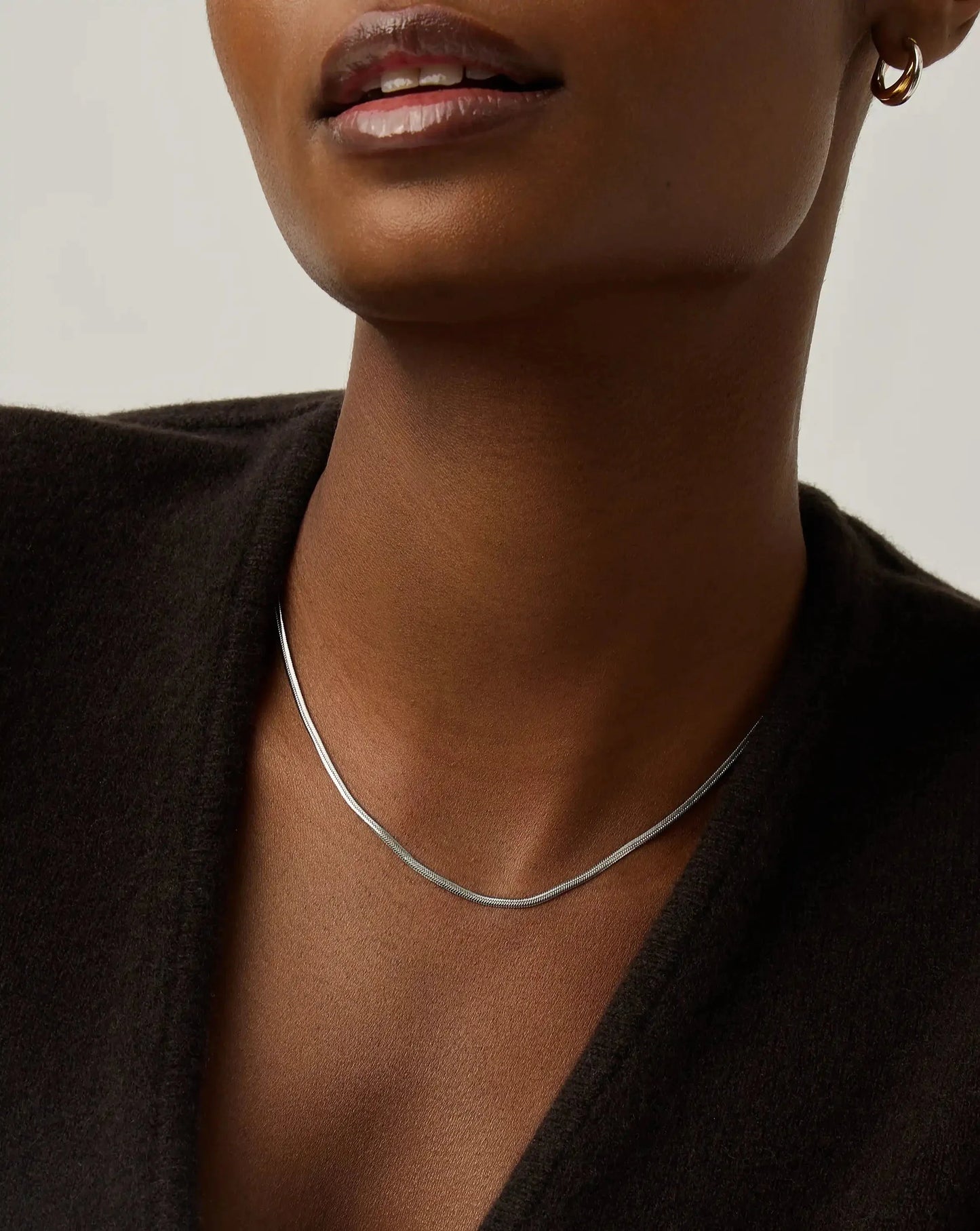 Thin Snake Chain Necklace | Silver Plated